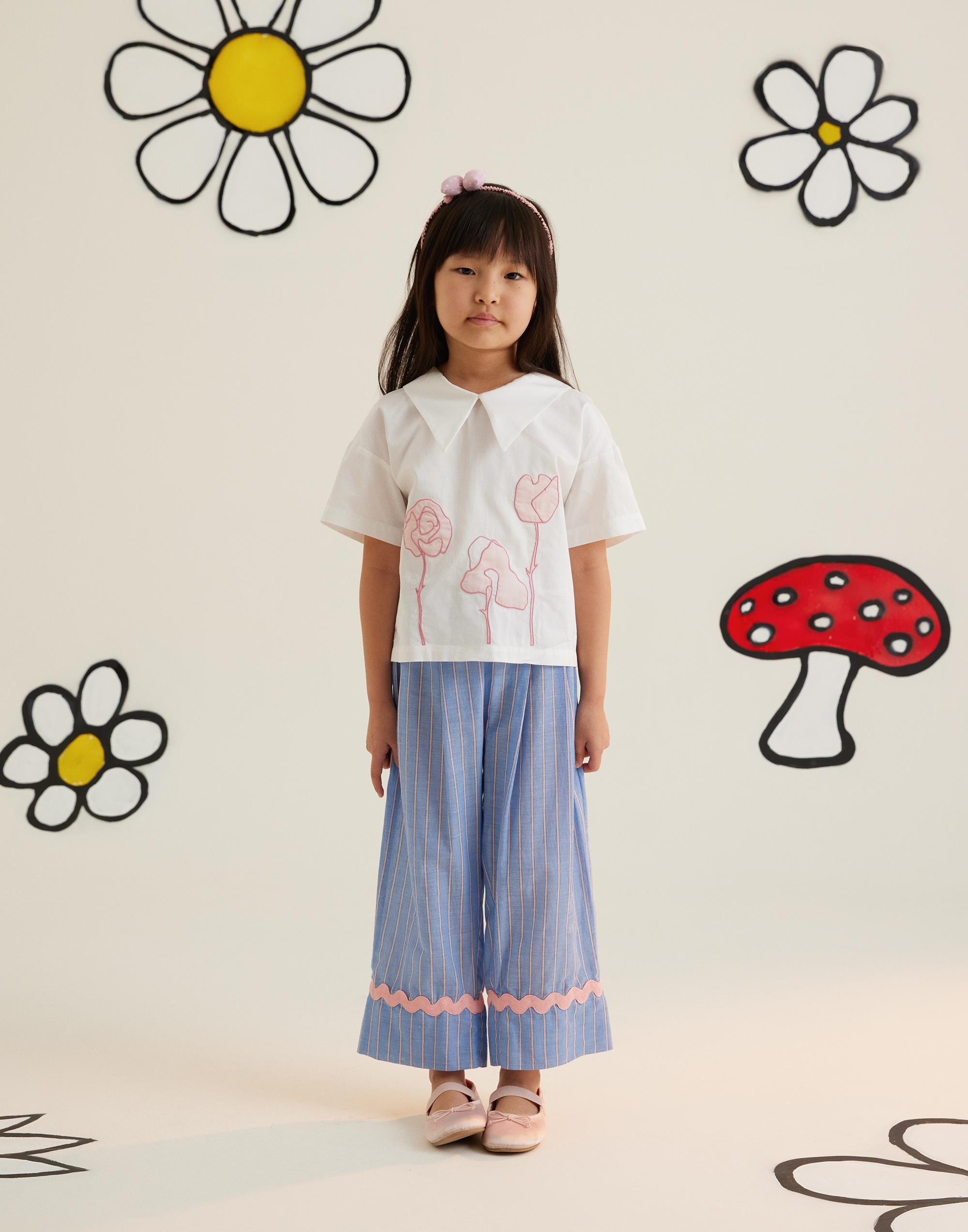 Nakışlı Kısa Kollu Mavi Gömlek - junior, designer dresses, bachelorette, party dresses and graduation dresses.