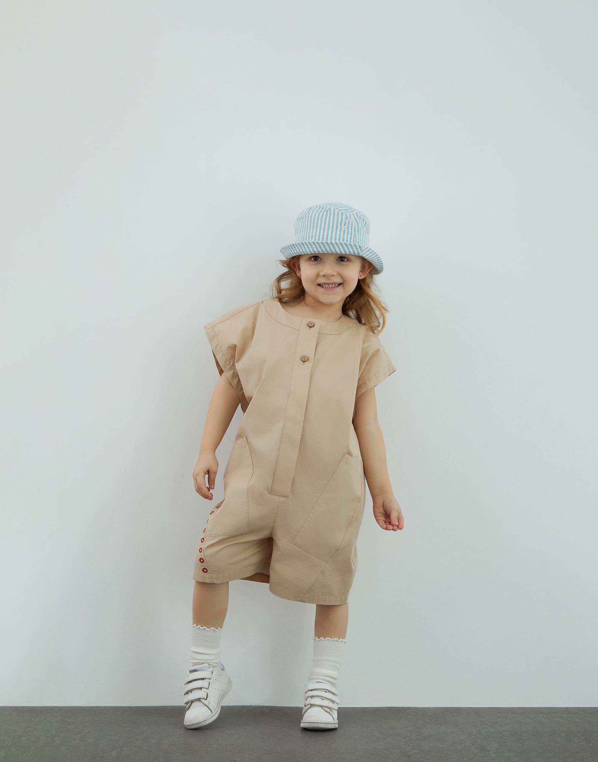 Nakışlı Poplin Bej Tulum - junior, designer dresses, bachelorette, party dresses and graduation dresses.