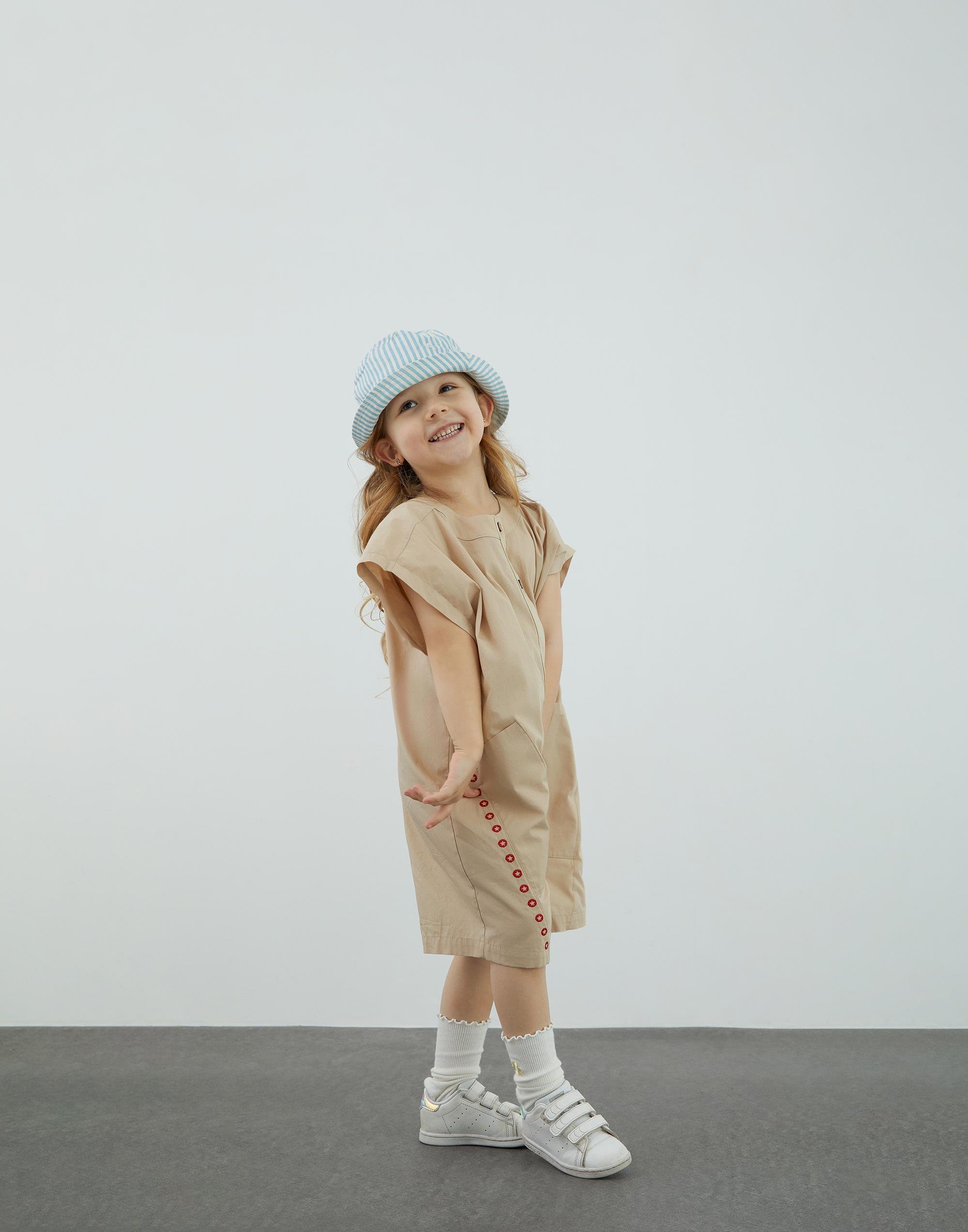 Nakışlı Poplin Bej Tulum - junior, designer dresses, bachelorette, party dresses and graduation dresses.