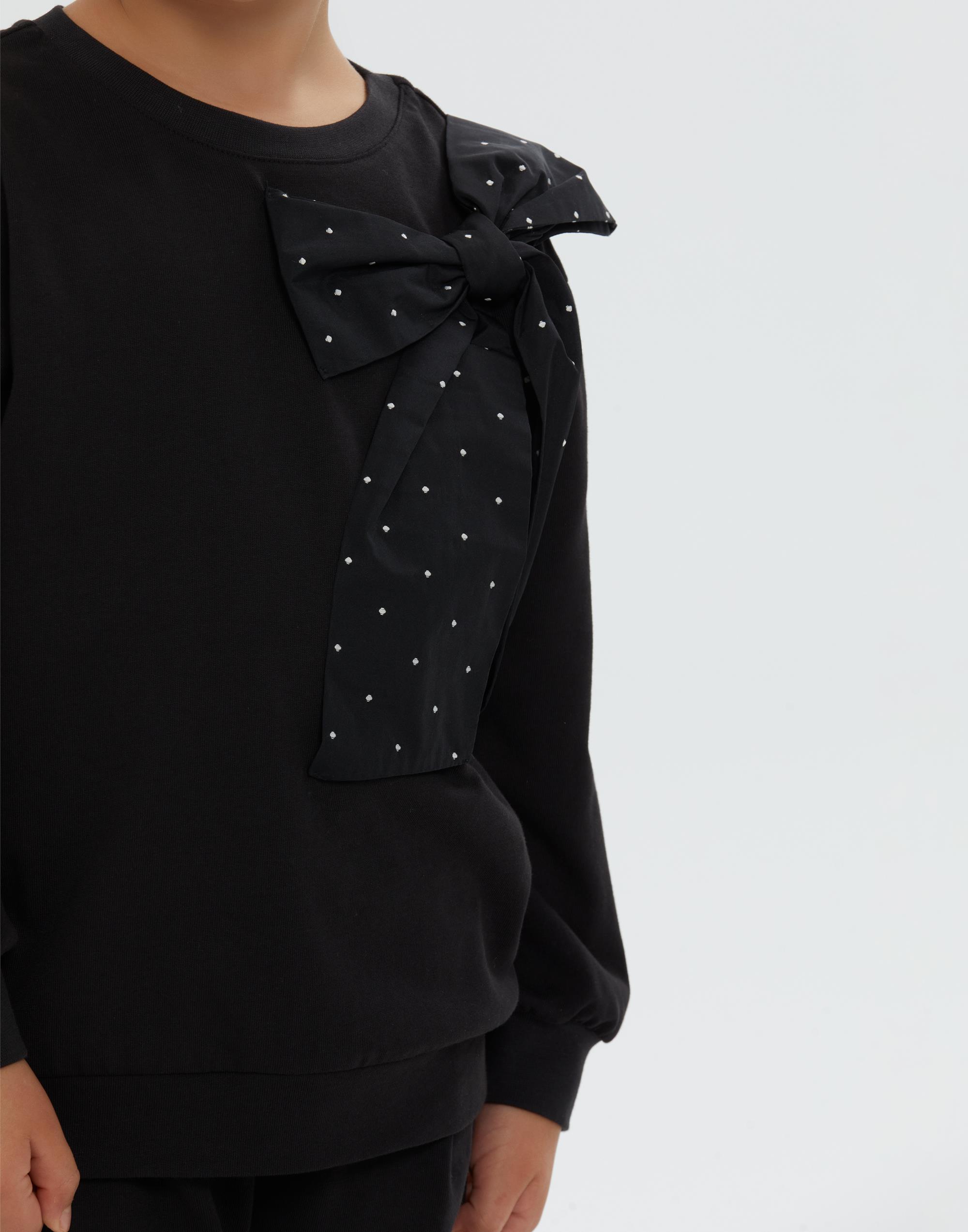 Omzu Fiyonk Detaylı Siyah Kız Çocuk Bluz - junior, designer dresses, bachelorette, party dresses and graduation dresses.