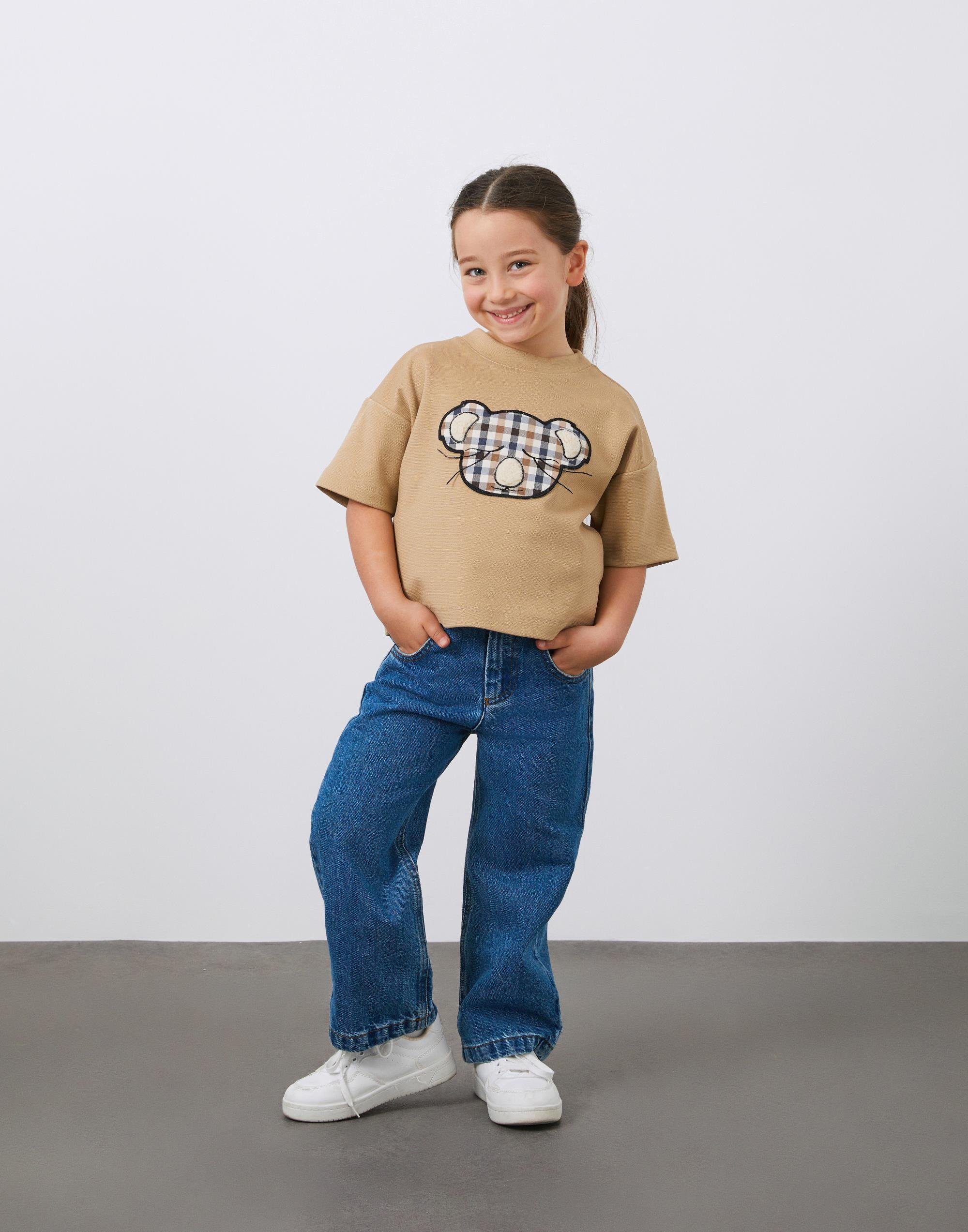 Ön Beden Koala Nakış Detaylı Kahverengi Kız Çocuk Tişört - junior, designer dresses, bachelorette, party dresses and graduation dresses.