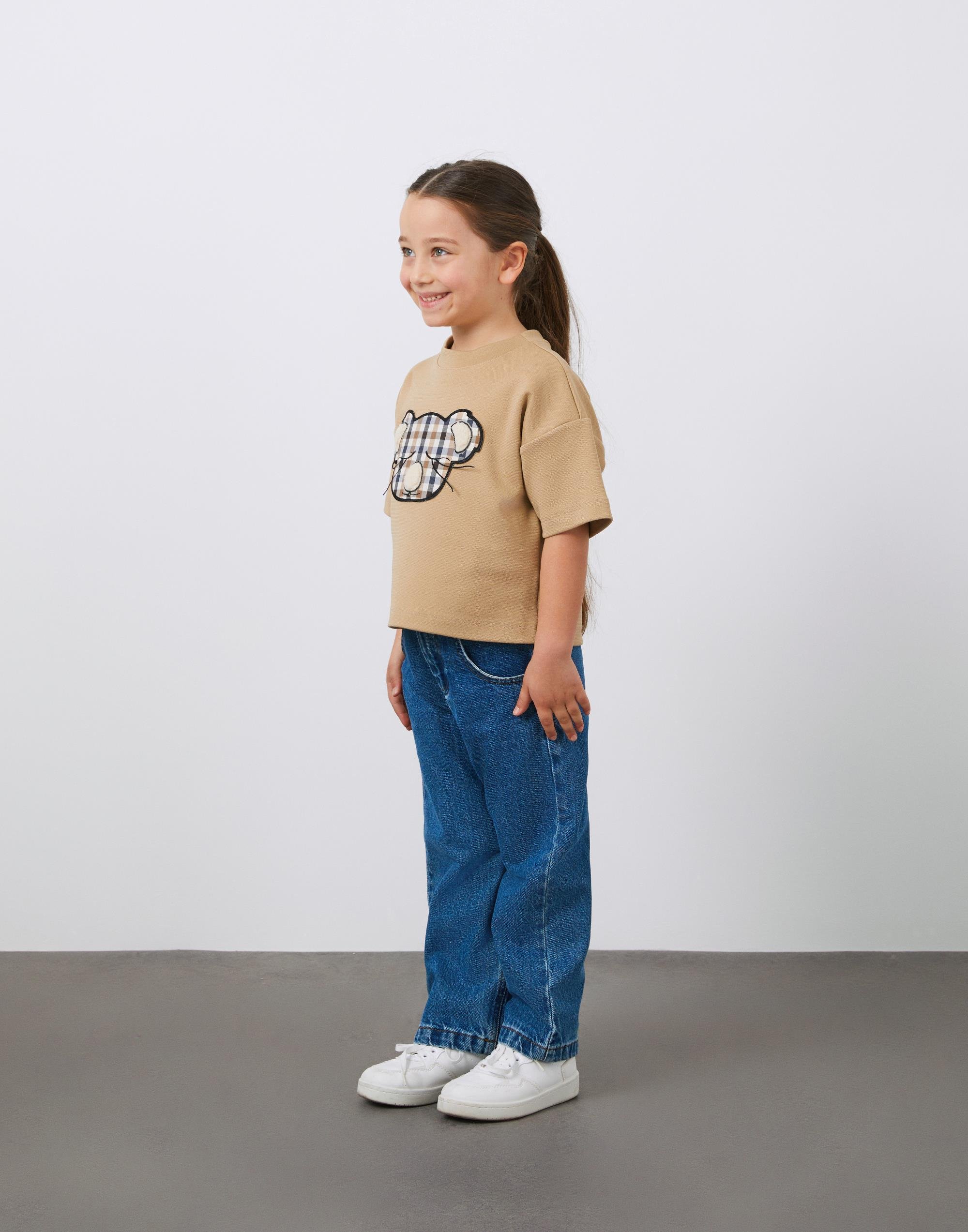 Ön Beden Koala Nakış Detaylı Kahverengi Kız Çocuk Tişört - junior, designer dresses, bachelorette, party dresses and graduation dresses.