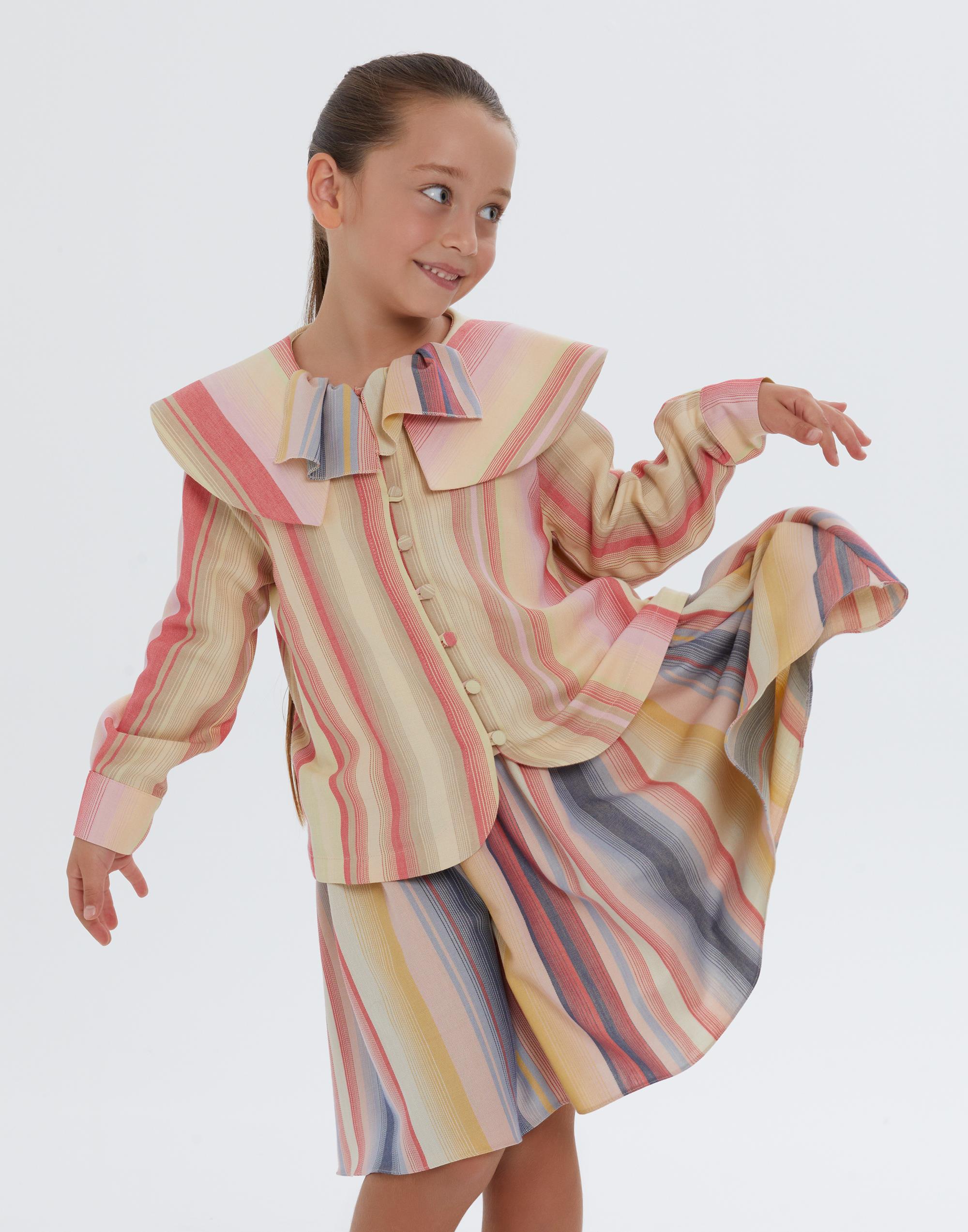 Önlük Yaka Çizgili Uzun Kollu Kız Çocuk Elbise - junior, designer dresses, bachelorette, party dresses and graduation dresses.