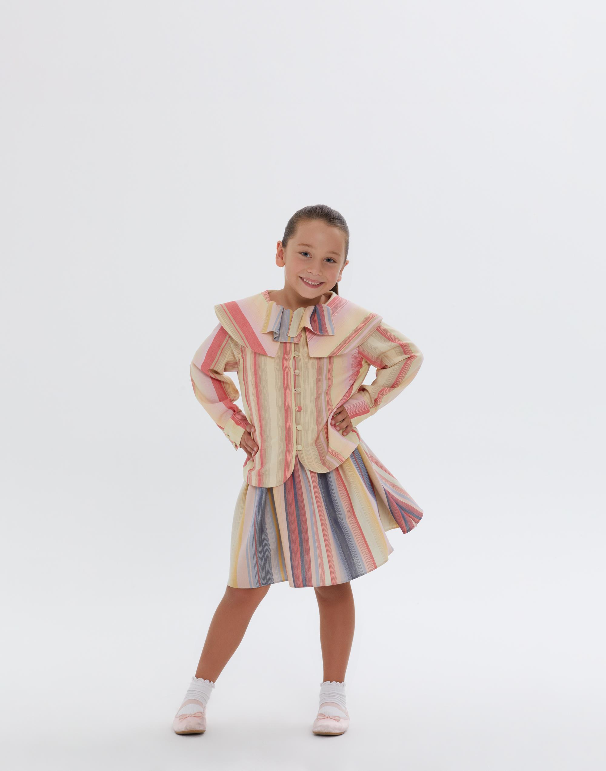 Önlük Yaka Çizgili Uzun Kollu Kız Çocuk Elbise - junior, designer dresses, bachelorette, party dresses and graduation dresses.