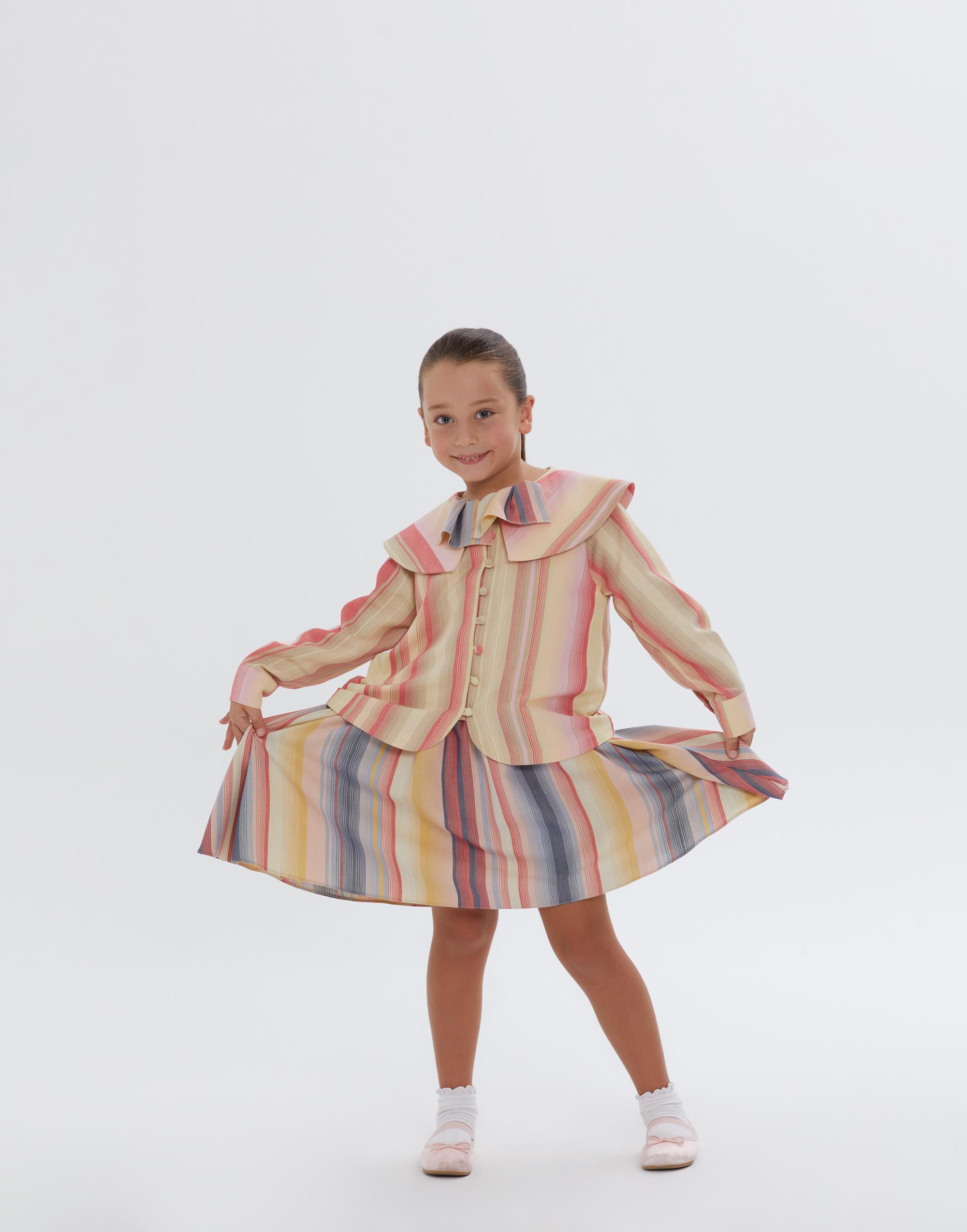 Önlük Yaka Çizgili Uzun Kollu Kız Çocuk Elbise - junior, designer dresses, bachelorette, party dresses and graduation dresses.