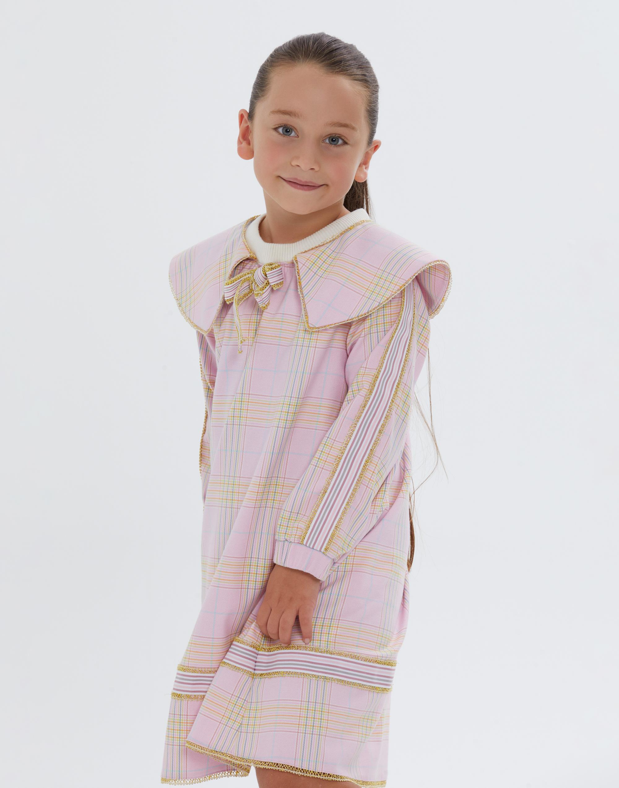 Önlük Yaka Uzun Kollu Ekose Desenli Kısa Kız Çocuk Elbise - junior, designer dresses, bachelorette, party dresses and graduation dresses.