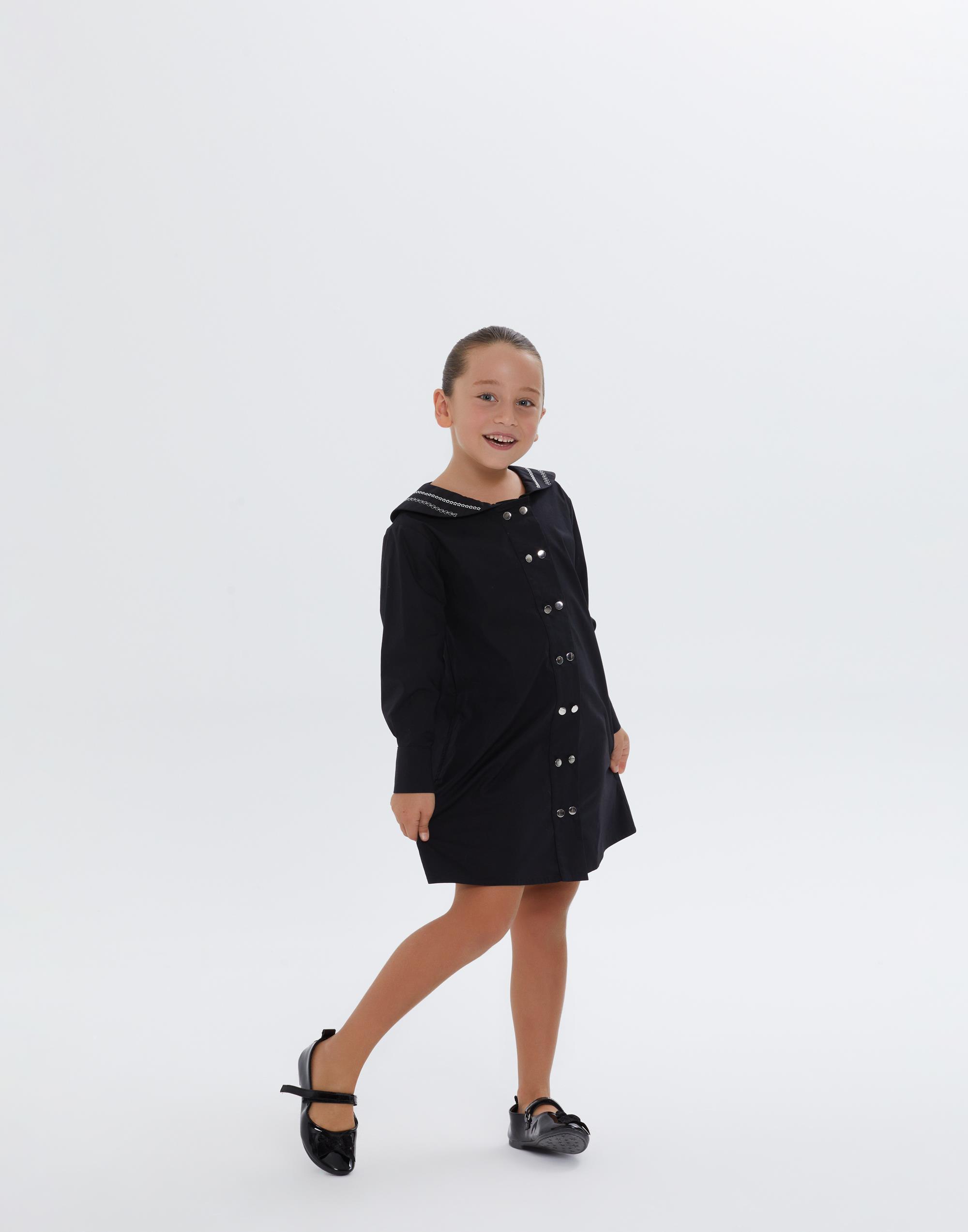 Önlük Yaka Uzun Kullu Düğme Detaylı Kısa Kız Çocuk Elbise - junior, designer dresses, bachelorette, party dresses and graduation dresses.