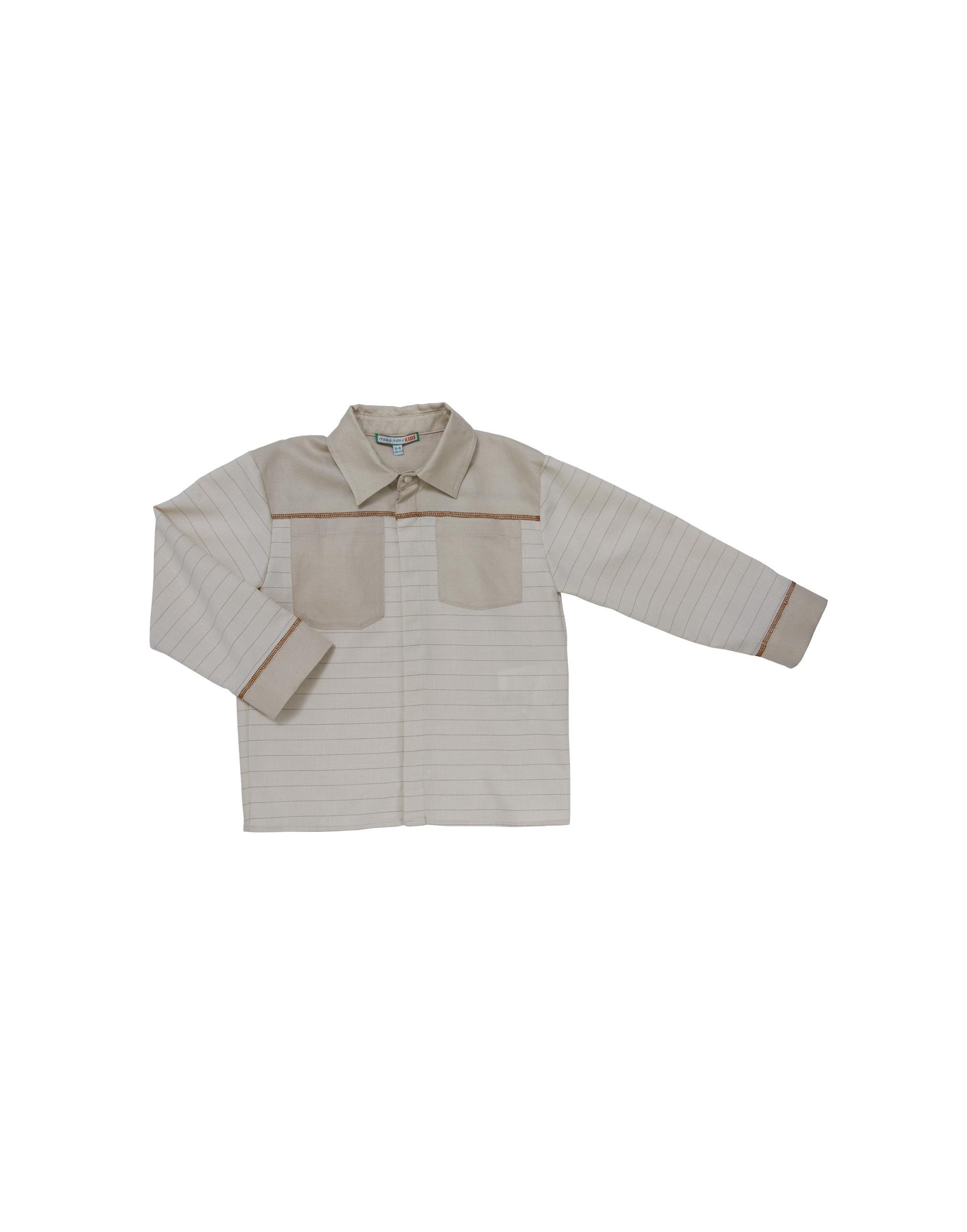 Önü Cepli Desenli Uzun Kollu Bej Gömlek - junior, designer dresses, bachelorette, party dresses and graduation dresses.