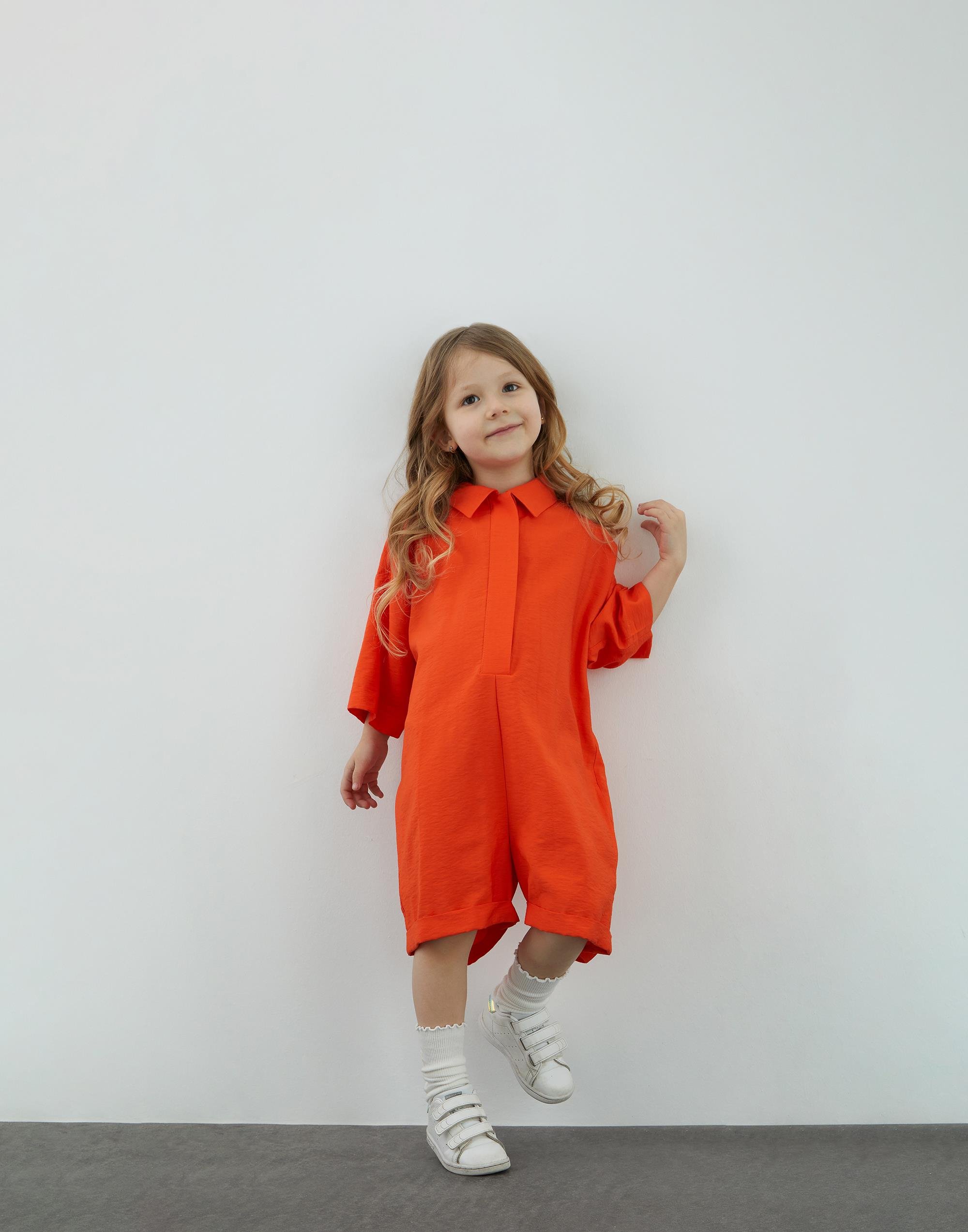 Oversize Gömlek Yaka Turuncu Tulum - junior, designer dresses, bachelorette, party dresses and graduation dresses.