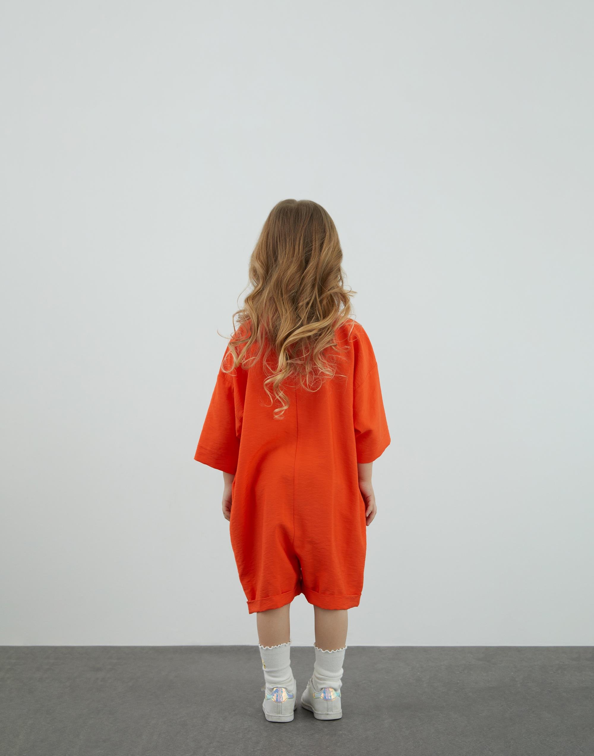 Oversize Gömlek Yaka Turuncu Tulum - junior, designer dresses, bachelorette, party dresses and graduation dresses.