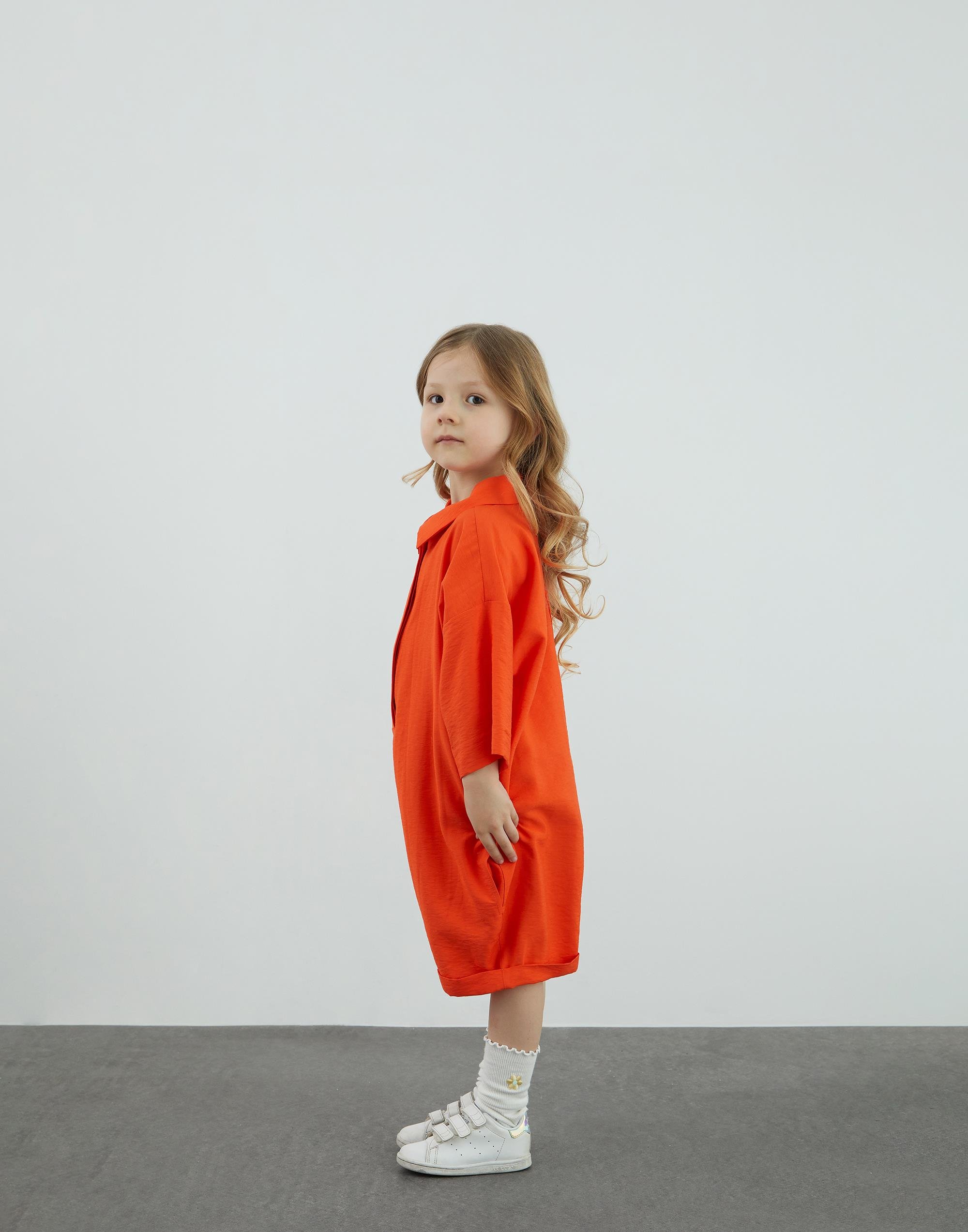 Oversize Gömlek Yaka Turuncu Tulum - junior, designer dresses, bachelorette, party dresses and graduation dresses.