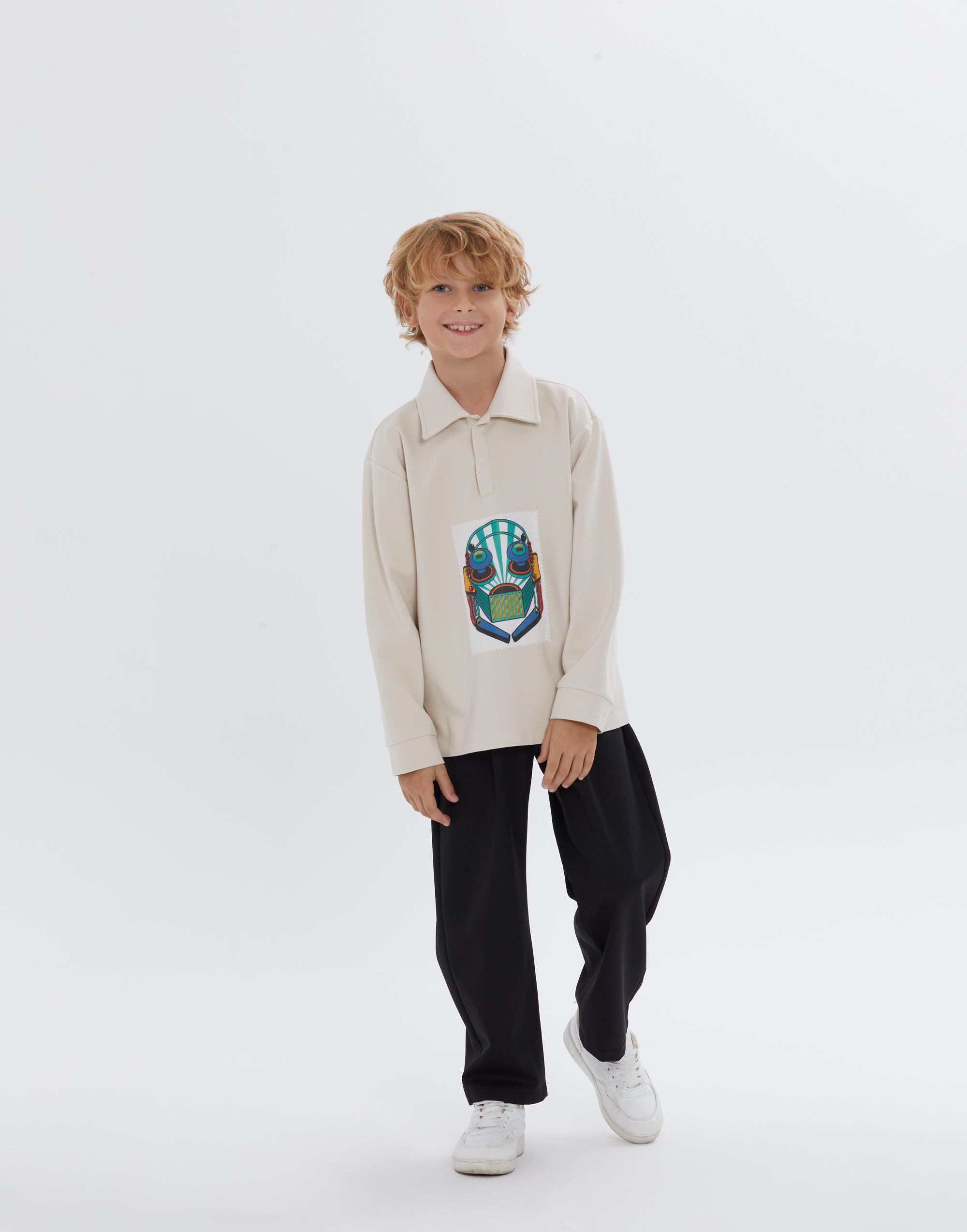 Polo Yakalı Manşet Trikolu Baskılı Bej Erkek Çocuk Bluz - junior, designer dresses, bachelorette, party dresses and graduation dresses.