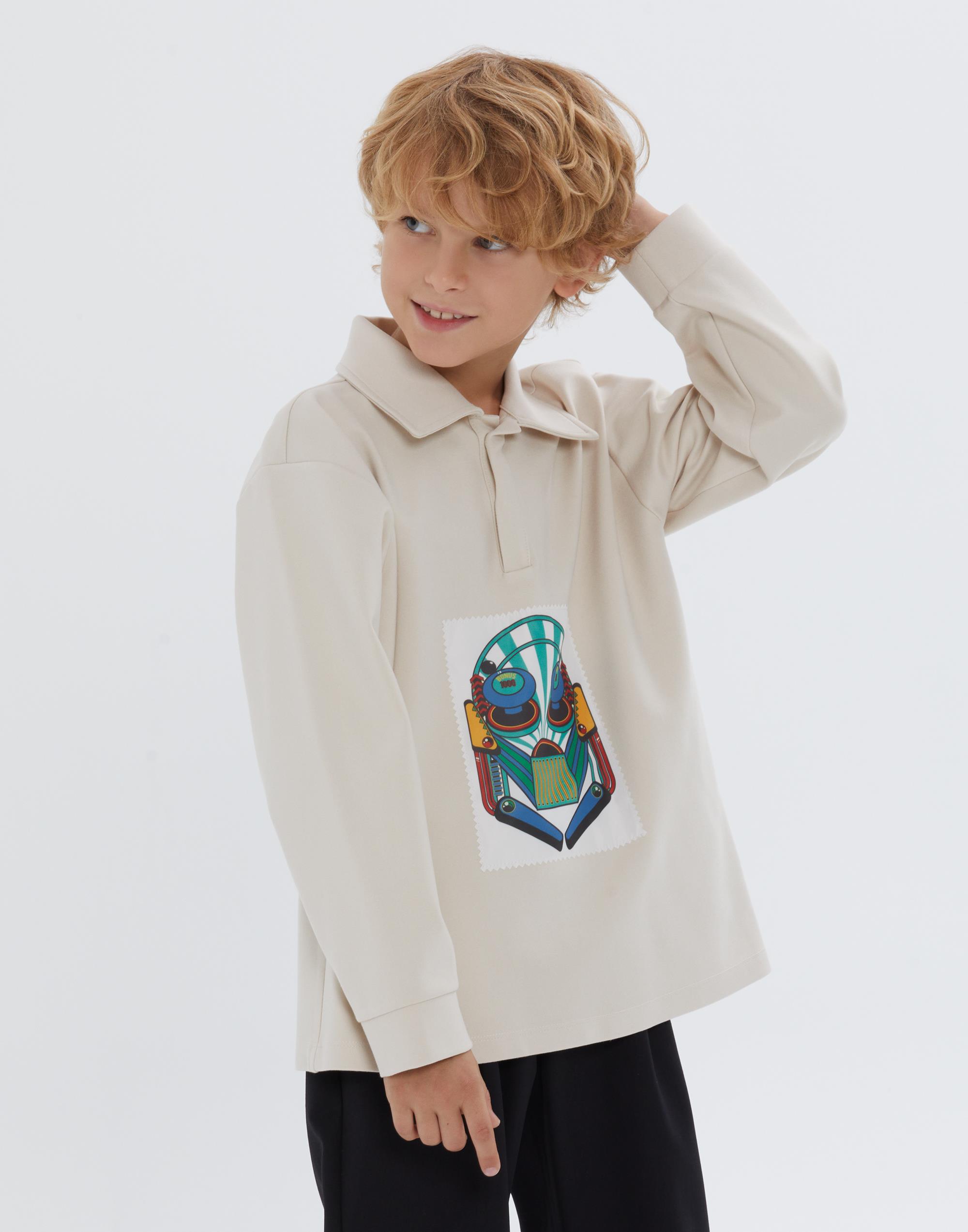 Polo Yakalı Manşet Trikolu Baskılı Bej Erkek Çocuk Bluz - junior, designer dresses, bachelorette, party dresses and graduation dresses.