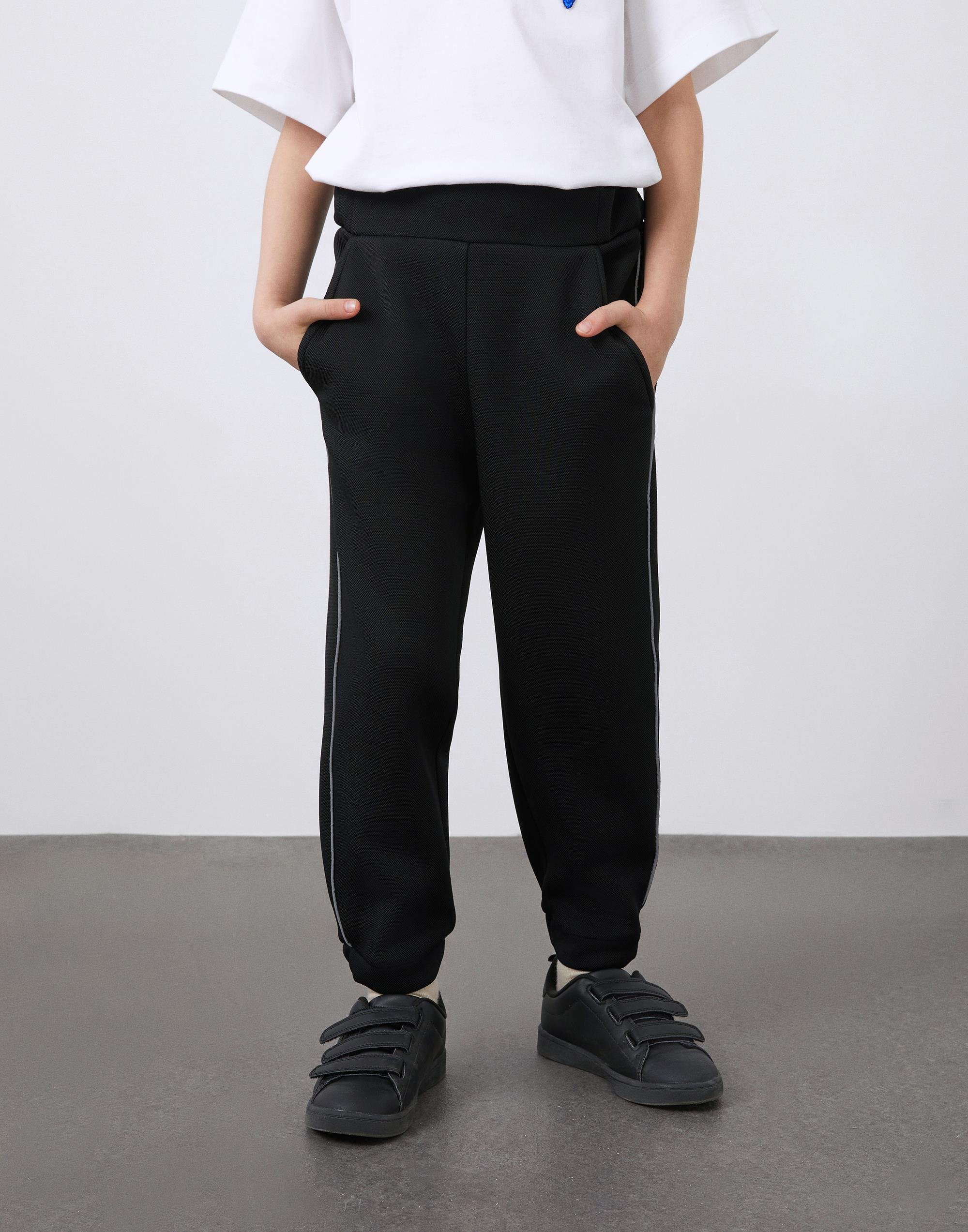 Reflektör Biyeli Beli Lastikli Siyah Erkek Çocuk Jogger Pantolon - junior, designer dresses, bachelorette, party dresses and graduation dresses.