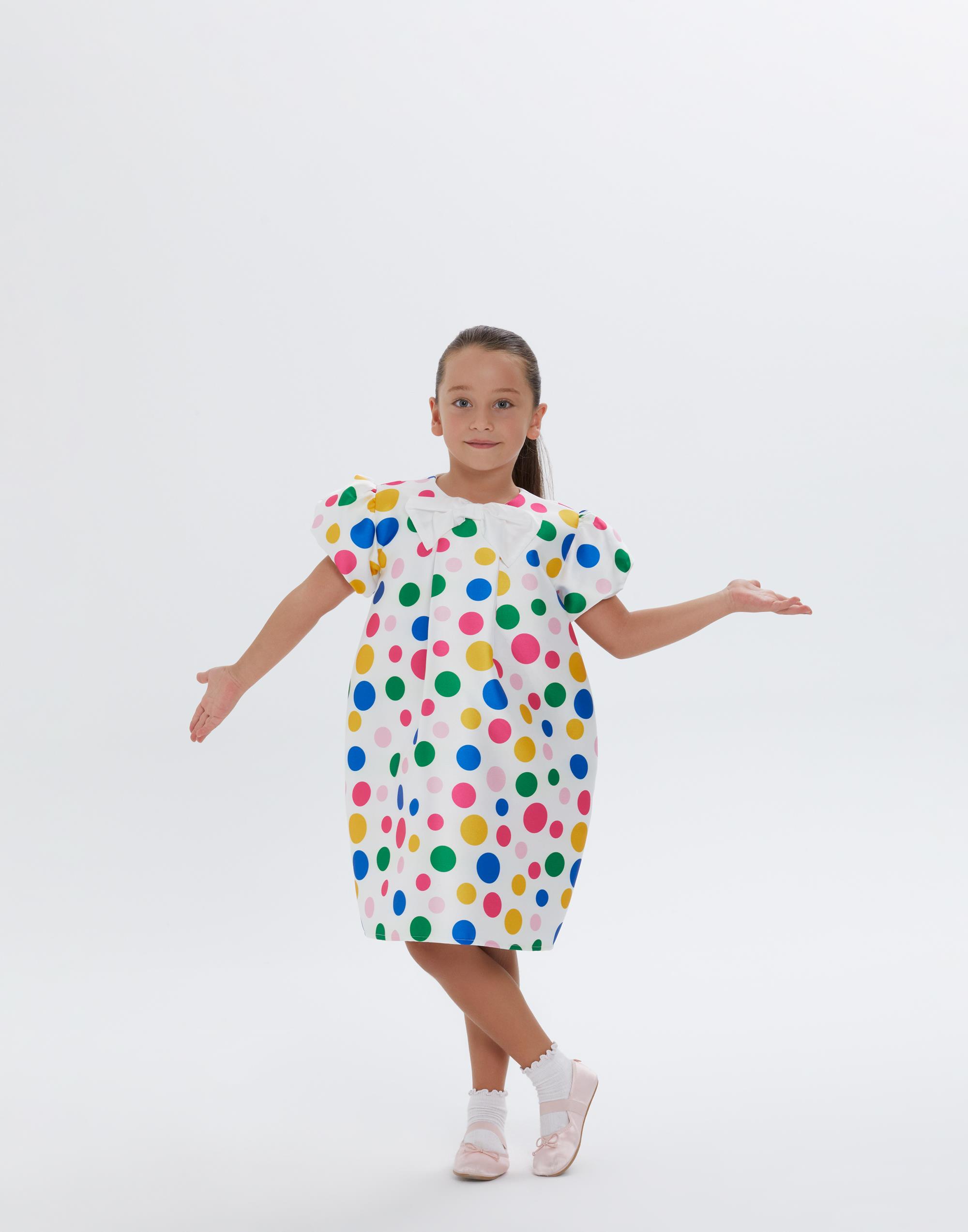 Renkli Puantiye Detaylı Kısa Kollu Kız Çocuk Elbise - junior, designer dresses, bachelorette, party dresses and graduation dresses.