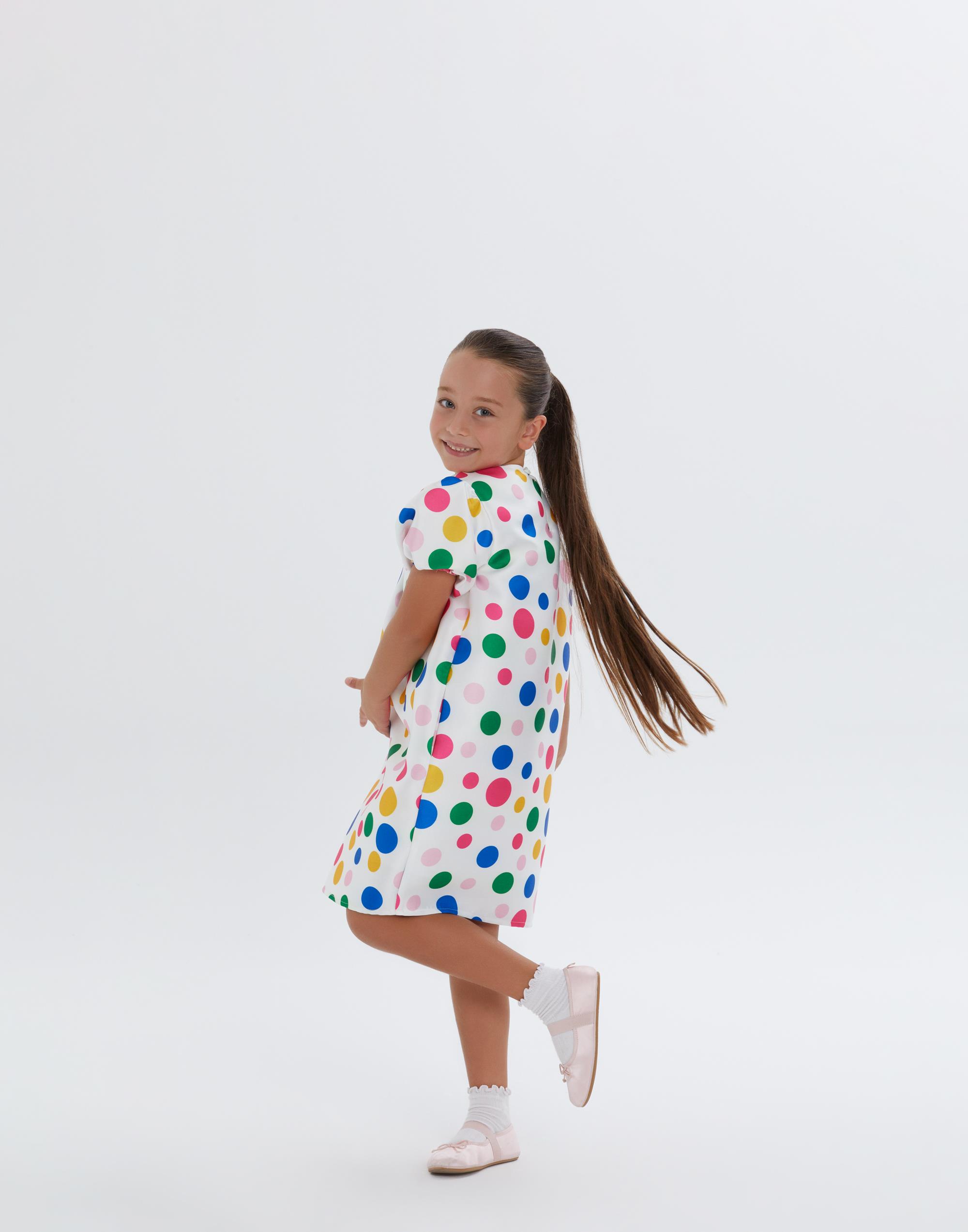 Renkli Puantiye Detaylı Kısa Kollu Kız Çocuk Elbise - junior, designer dresses, bachelorette, party dresses and graduation dresses.