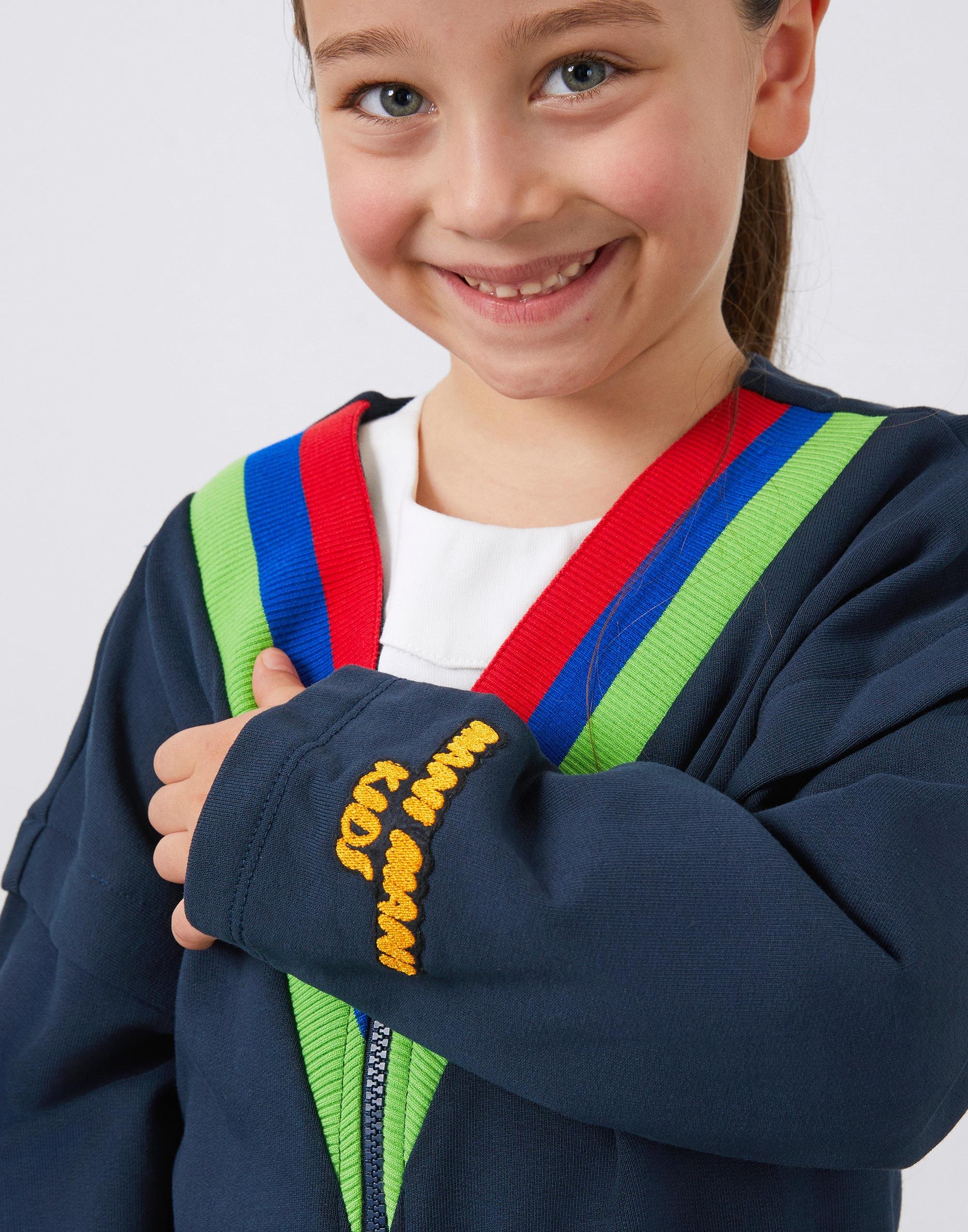 Renkli Triko ve Nakış Detaylı Kız Çocuk Fermuarlı Ceket - junior, designer dresses, bachelorette, party dresses and graduation dresses.