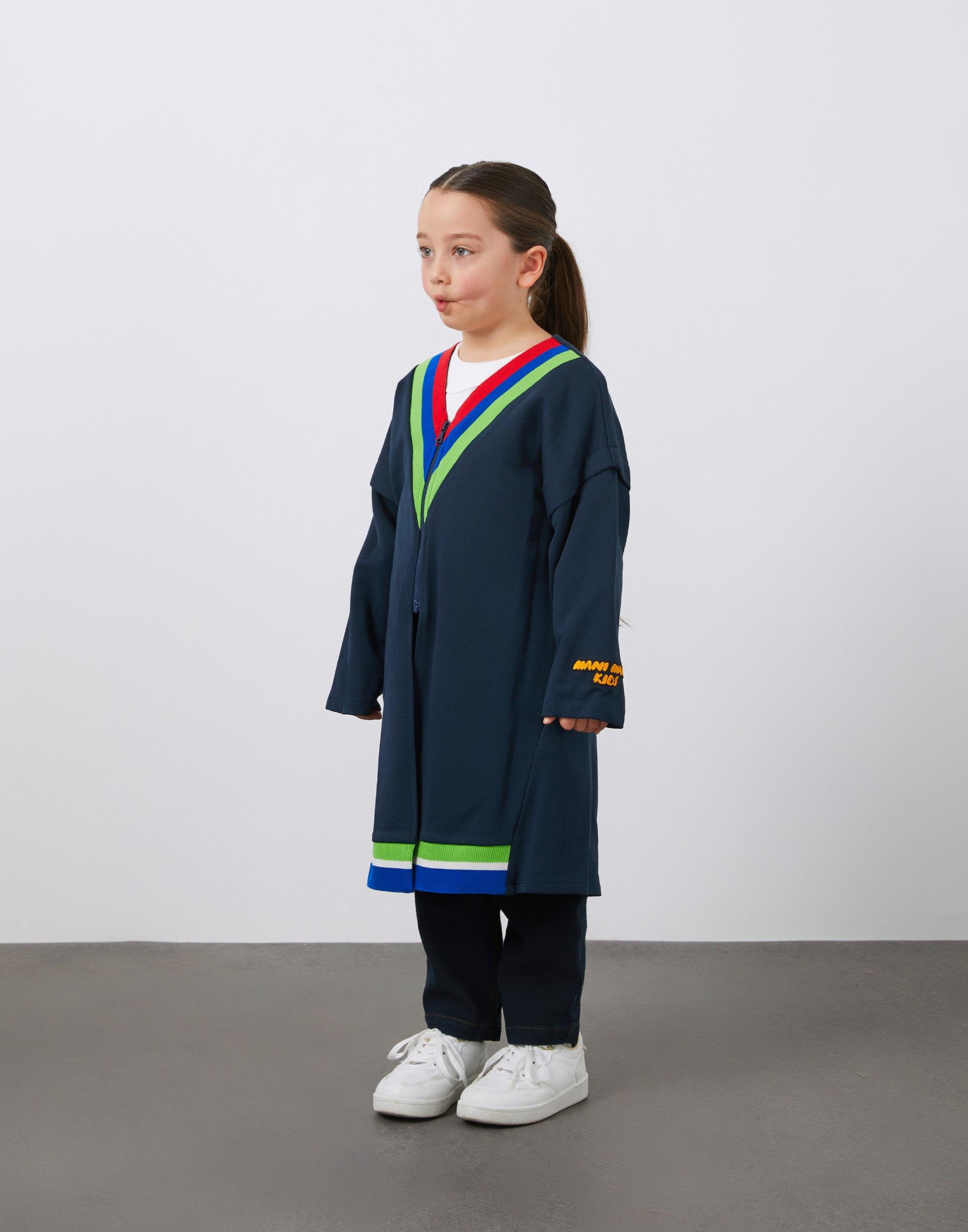 Renkli Triko ve Nakış Detaylı Kız Çocuk Fermuarlı Ceket - junior, designer dresses, bachelorette, party dresses and graduation dresses.