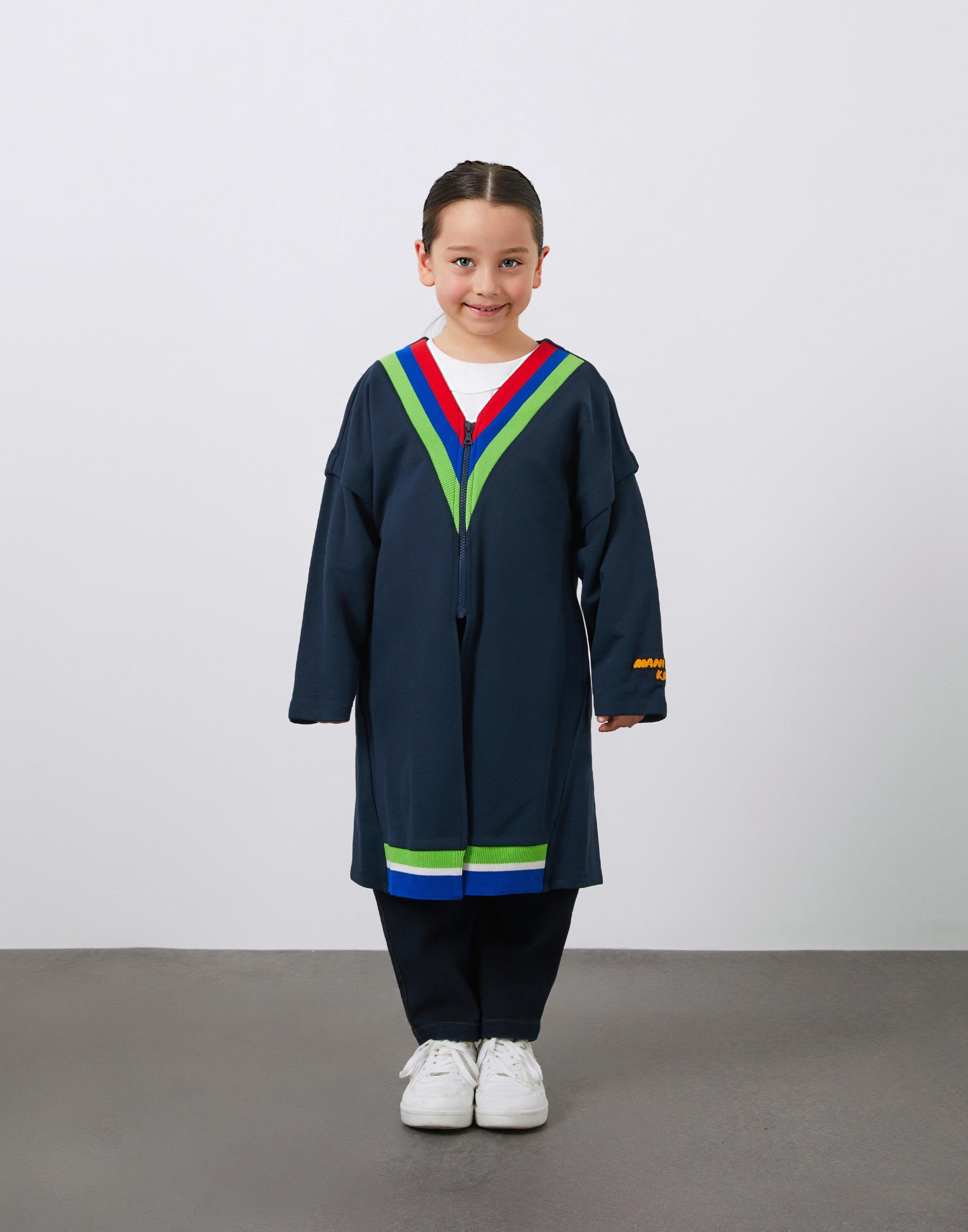 Renkli Triko ve Nakış Detaylı Kız Çocuk Fermuarlı Ceket - junior, designer dresses, bachelorette, party dresses and graduation dresses.