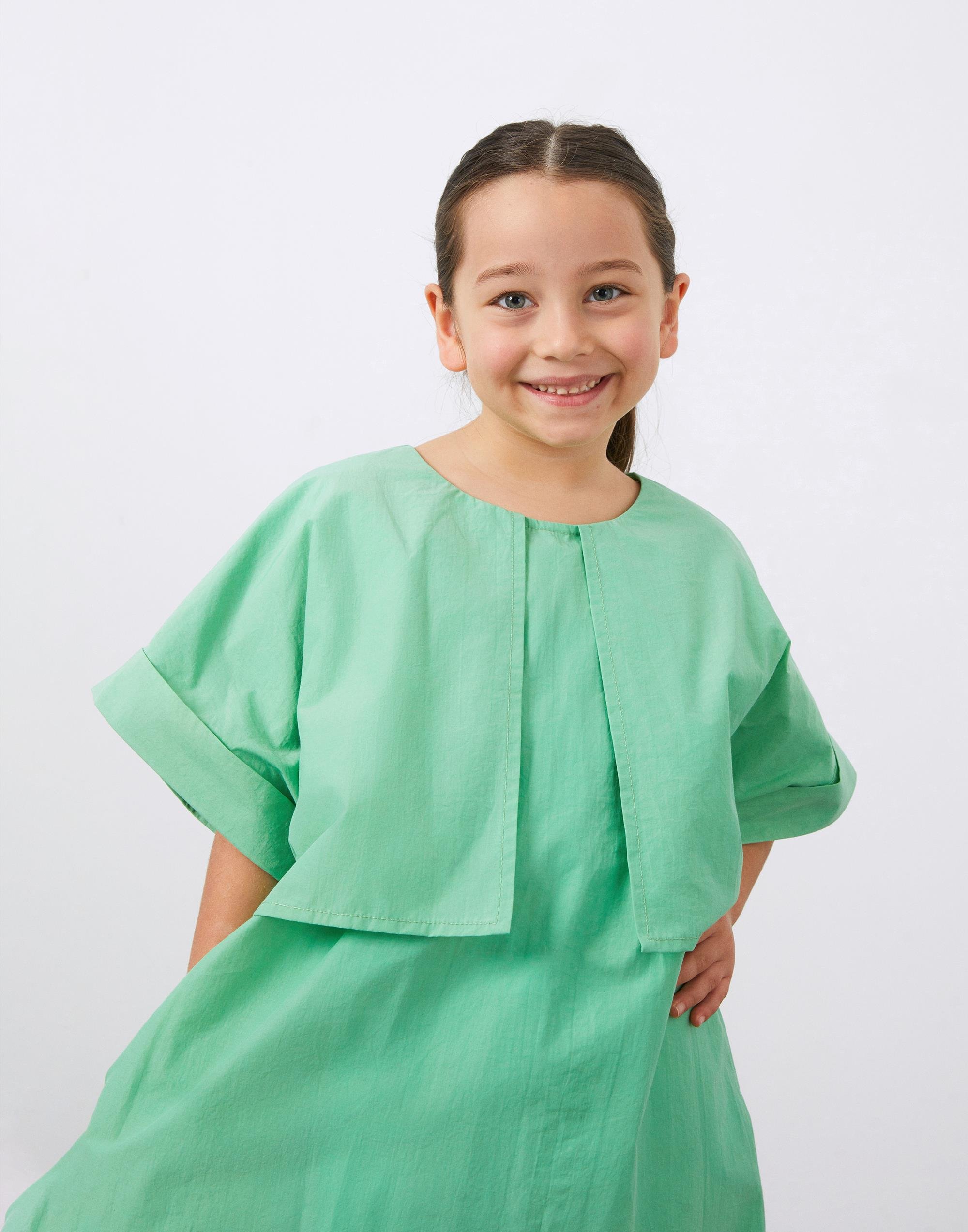 Rüzgarlık Esprili Mint Rengi Kısa Kollu Kız Çocuk Koton Elbise - junior, designer dresses, bachelorette, party dresses and graduation dresses.