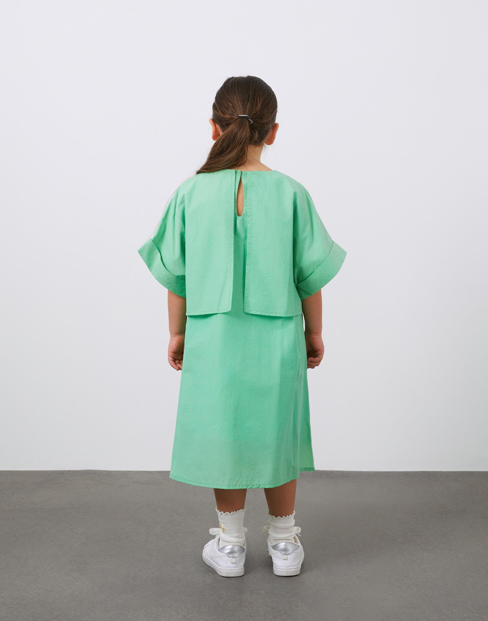 Rüzgarlık Esprili Mint Rengi Kısa Kollu Kız Çocuk Koton Elbise - junior, designer dresses, bachelorette, party dresses and graduation dresses.