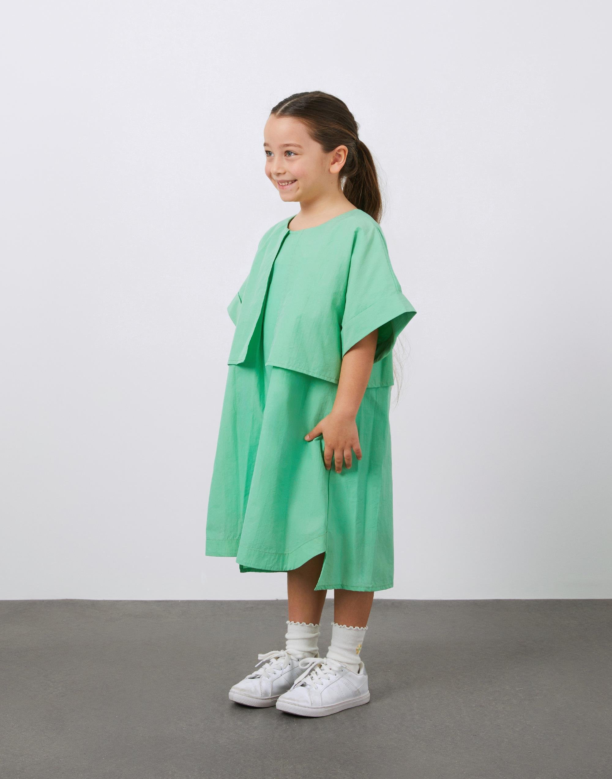 Rüzgarlık Esprili Mint Rengi Kısa Kollu Kız Çocuk Koton Elbise - junior, designer dresses, bachelorette, party dresses and graduation dresses.