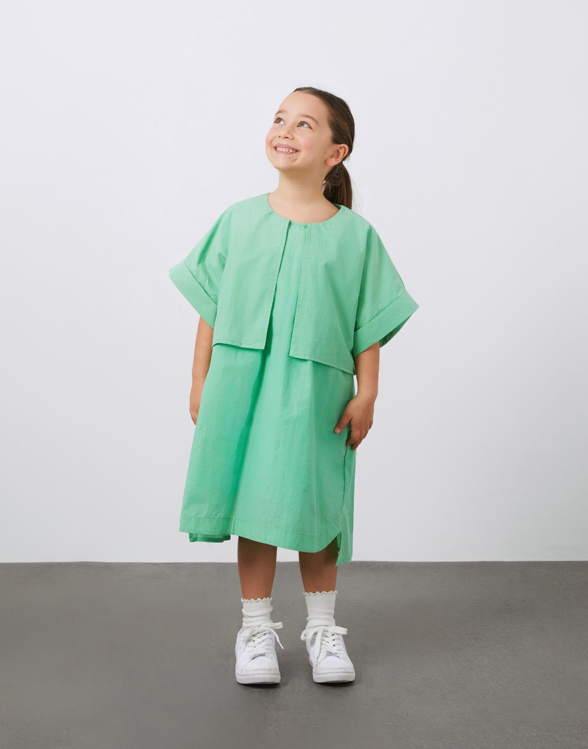 Rüzgarlık Esprili Mint Rengi Kısa Kollu Kız Çocuk Koton Elbise - junior, designer dresses, bachelorette, party dresses and graduation dresses.