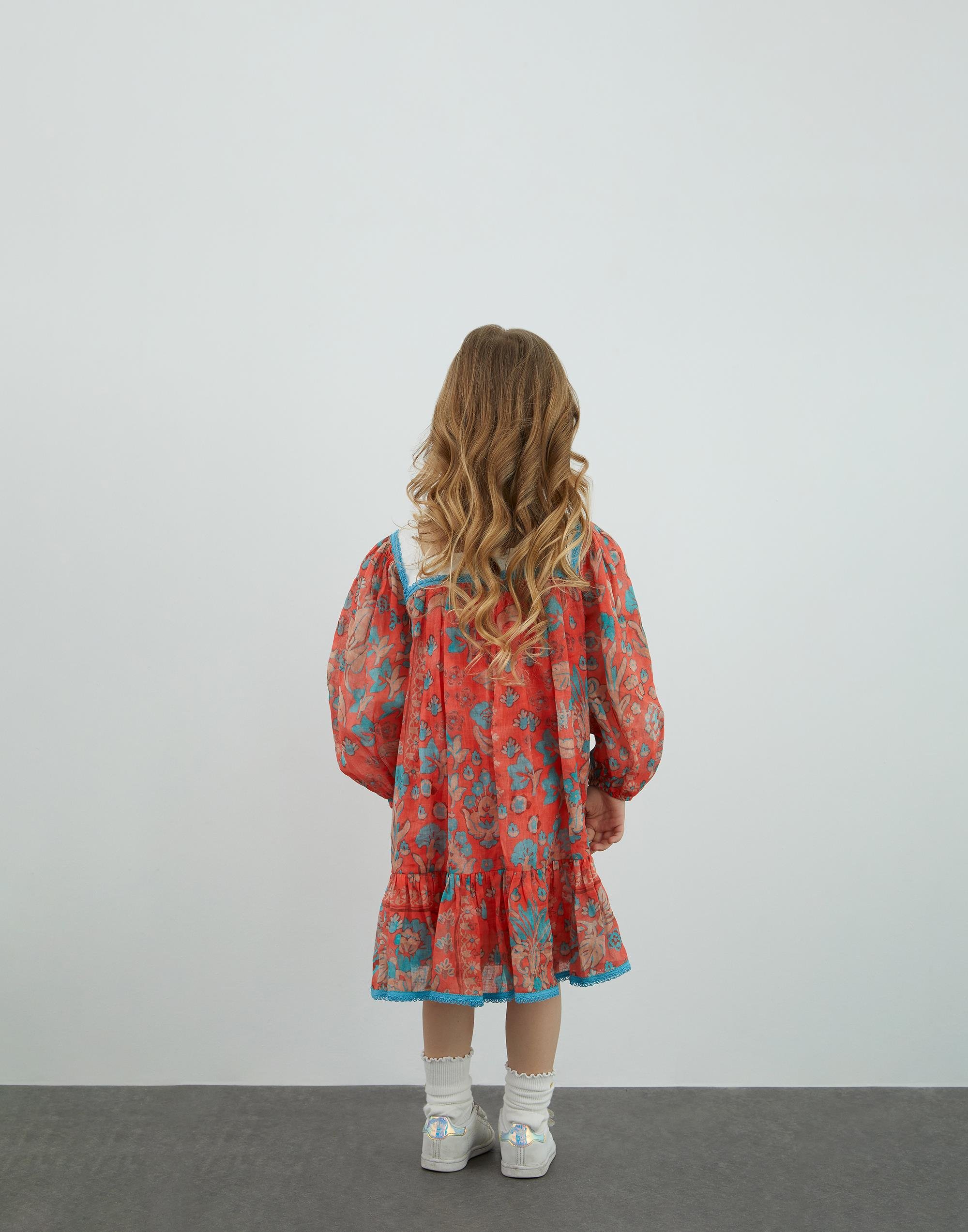 Şerit Detaylı Desenli Kırmızı Elbise - junior, designer dresses, bachelorette, party dresses and graduation dresses.