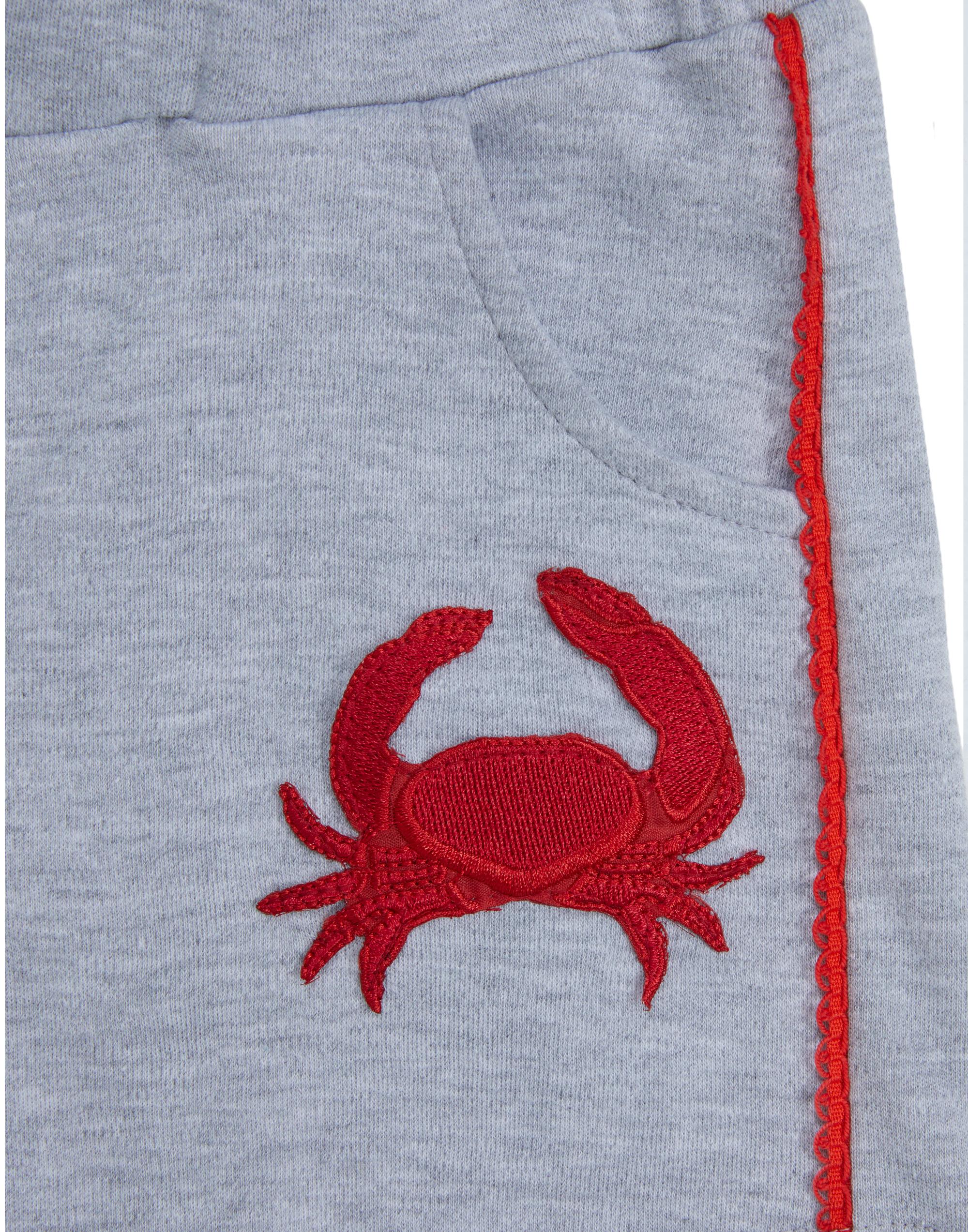 Şerit Detaylı Kırmızı Yengeç Nakışlı Gri Şort - junior, designer dresses, bachelorette, party dresses and graduation dresses.