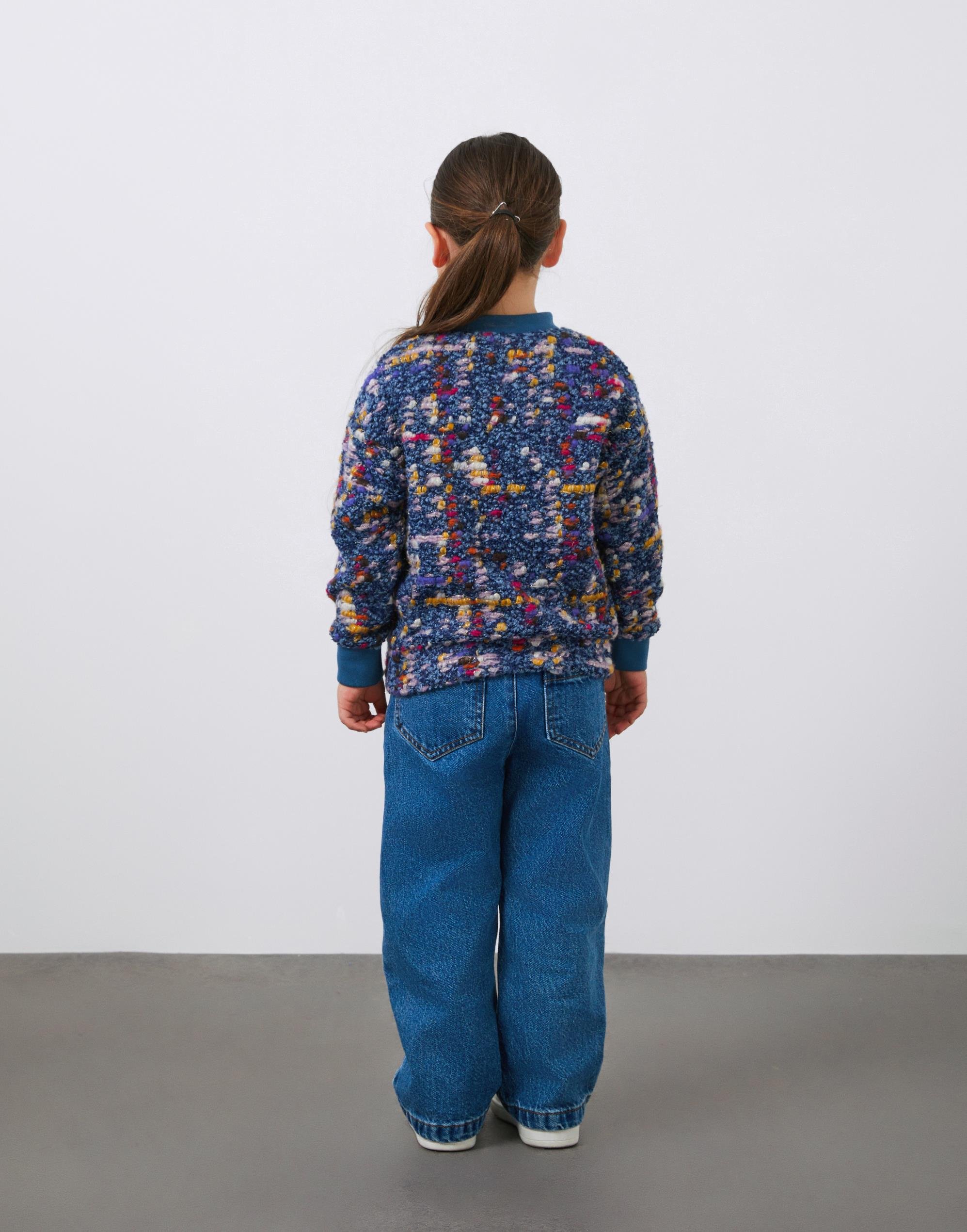 Triko Detaylı Etnik Desen Kız Çocuk Bluz - junior, designer dresses, bachelorette, party dresses and graduation dresses.