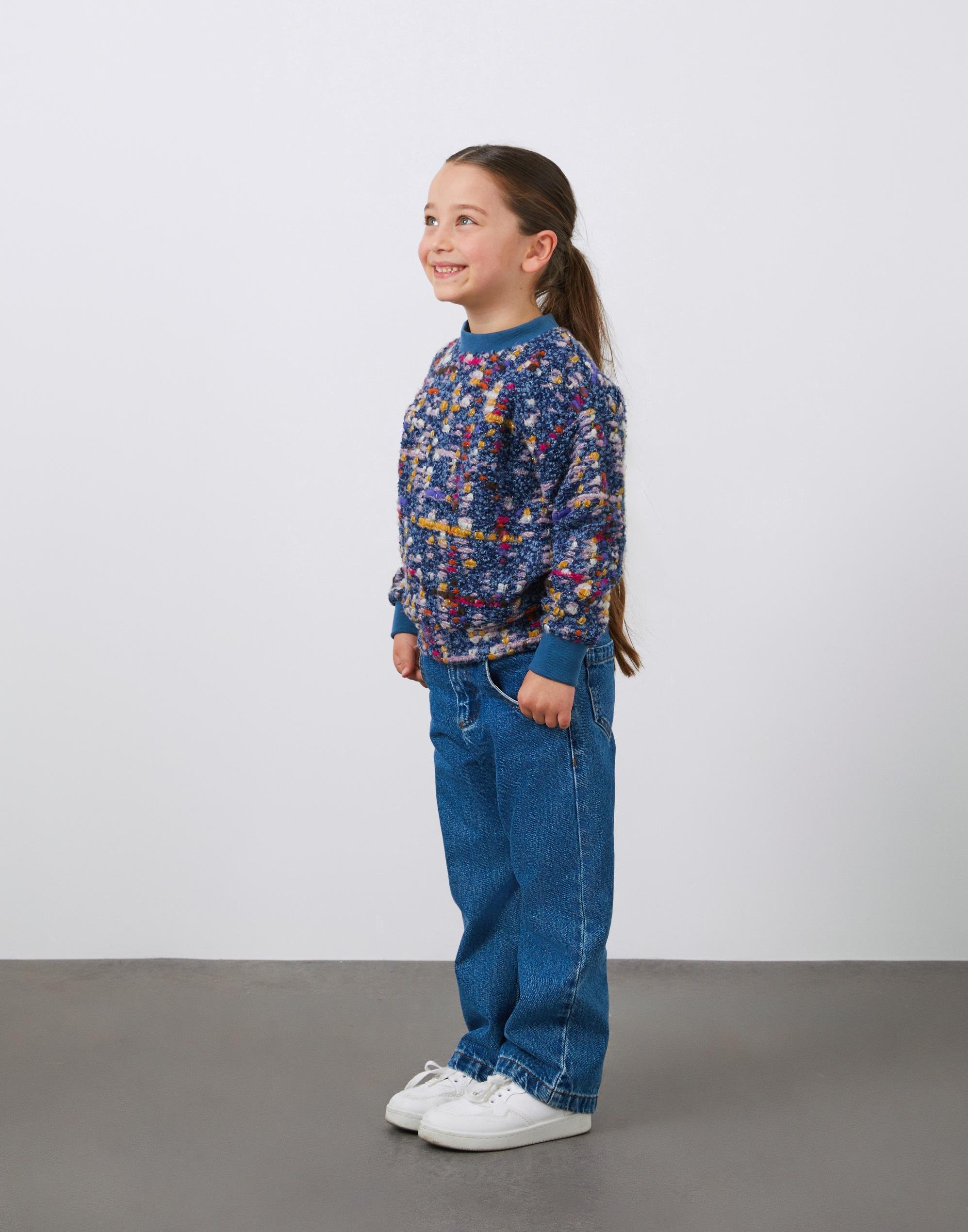 Triko Detaylı Etnik Desen Kız Çocuk Bluz - junior, designer dresses, bachelorette, party dresses and graduation dresses.