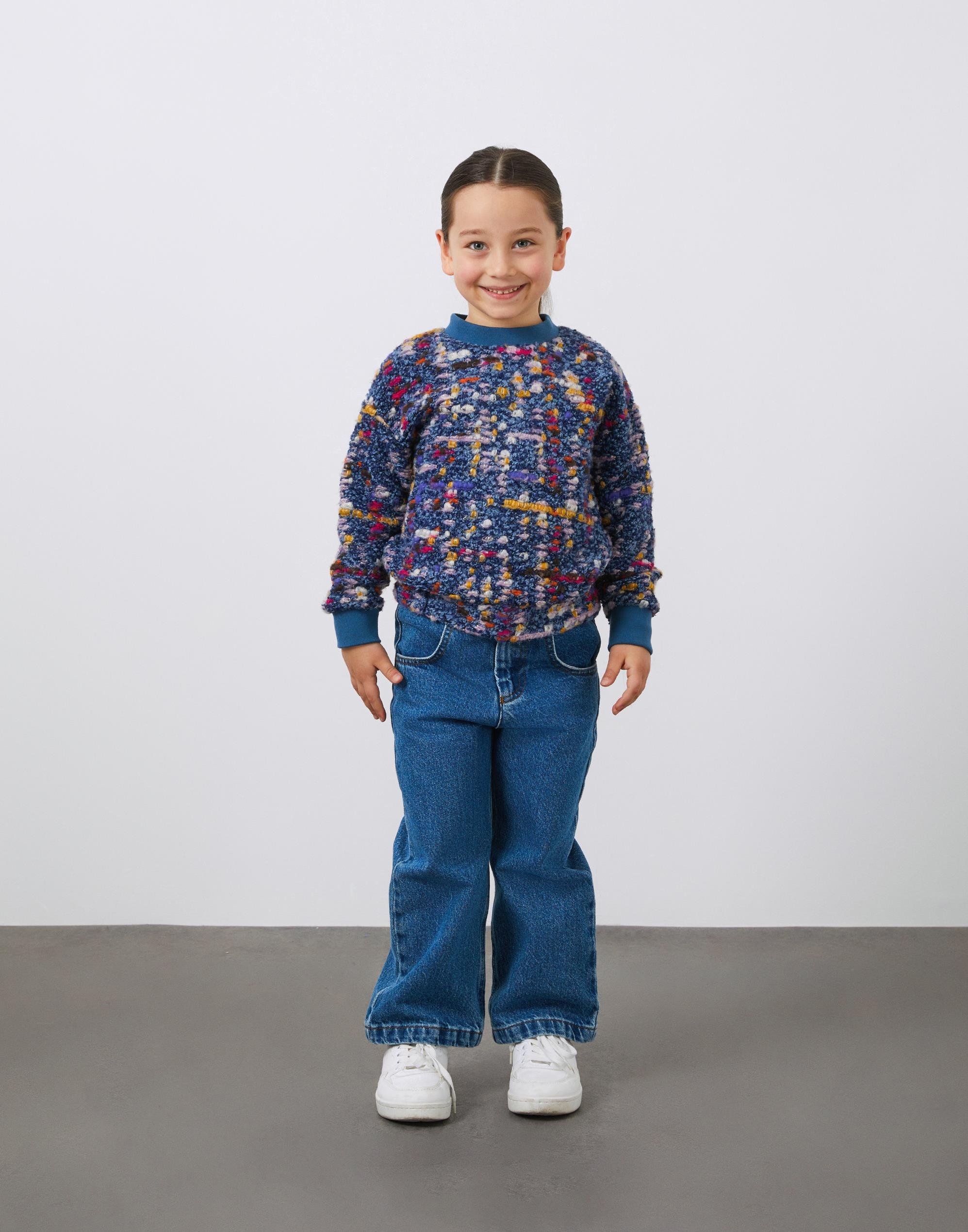 Triko Detaylı Etnik Desen Kız Çocuk Bluz - junior, designer dresses, bachelorette, party dresses and graduation dresses.