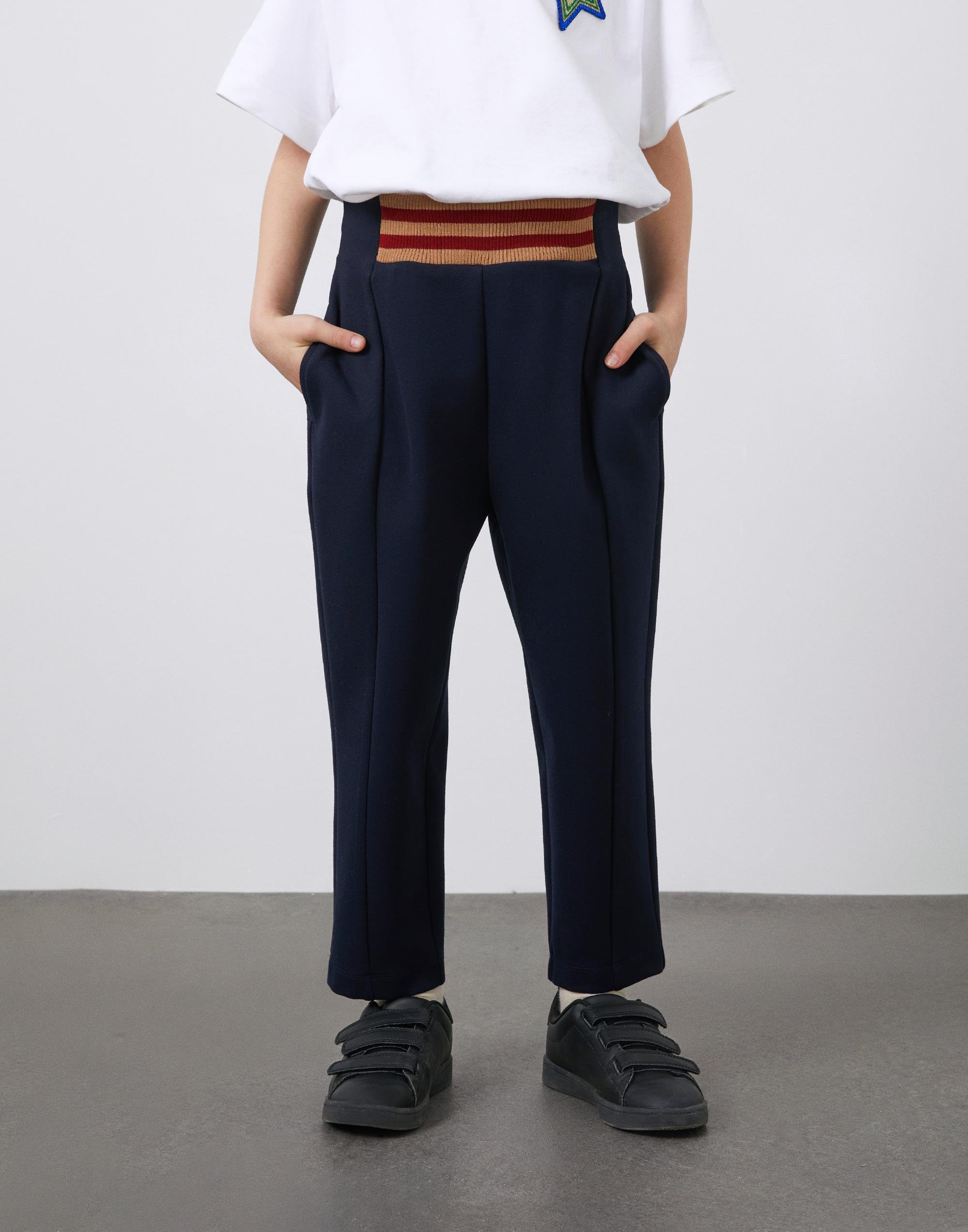 Triko Detaylı Yüksel Bel Lacivert Erkek Çocuk Pantolon - junior, designer dresses, bachelorette, party dresses and graduation dresses.