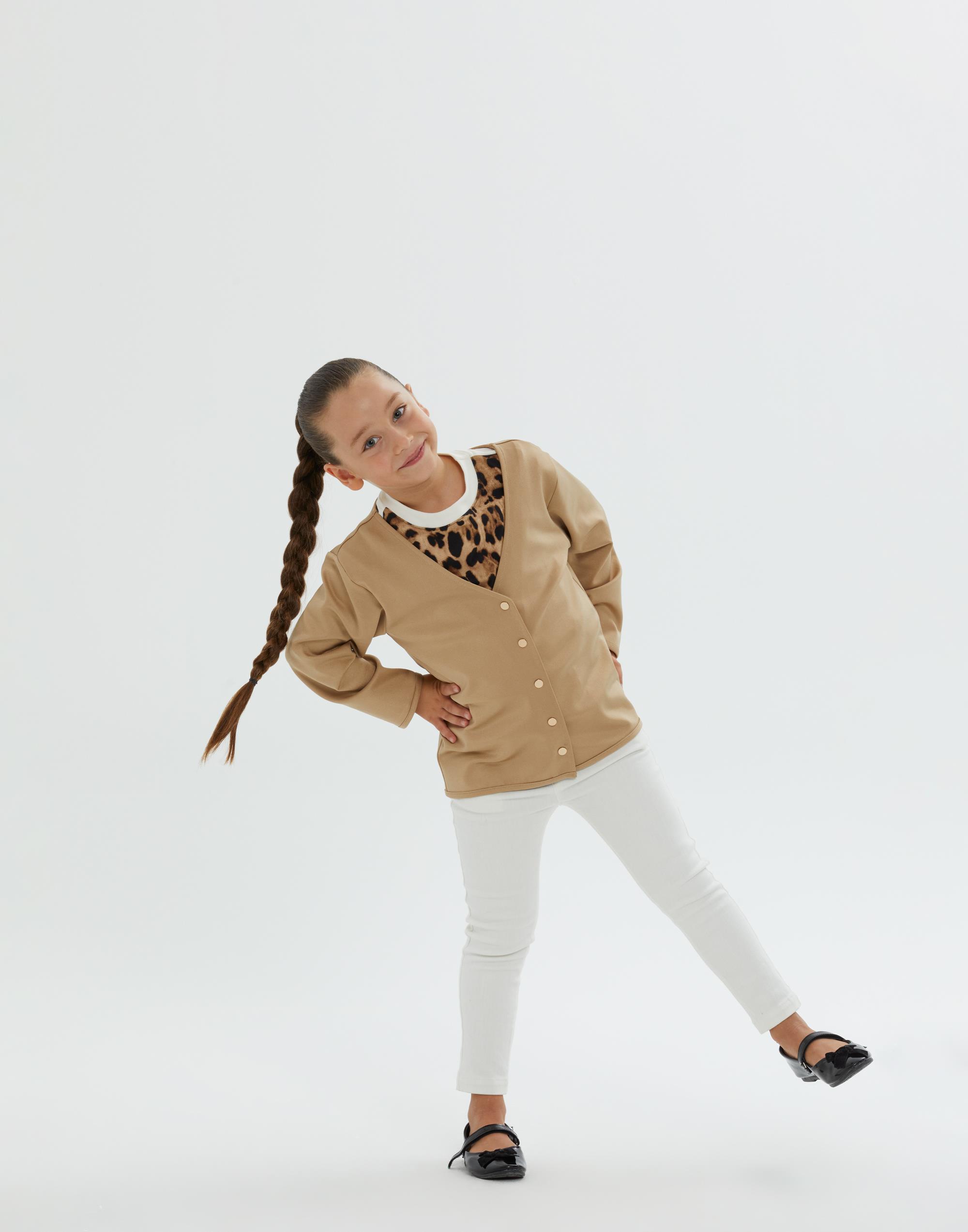 V Yaka Düğmeli Kız Çocuk Bej Ceket - junior, designer dresses, bachelorette, party dresses and graduation dresses.