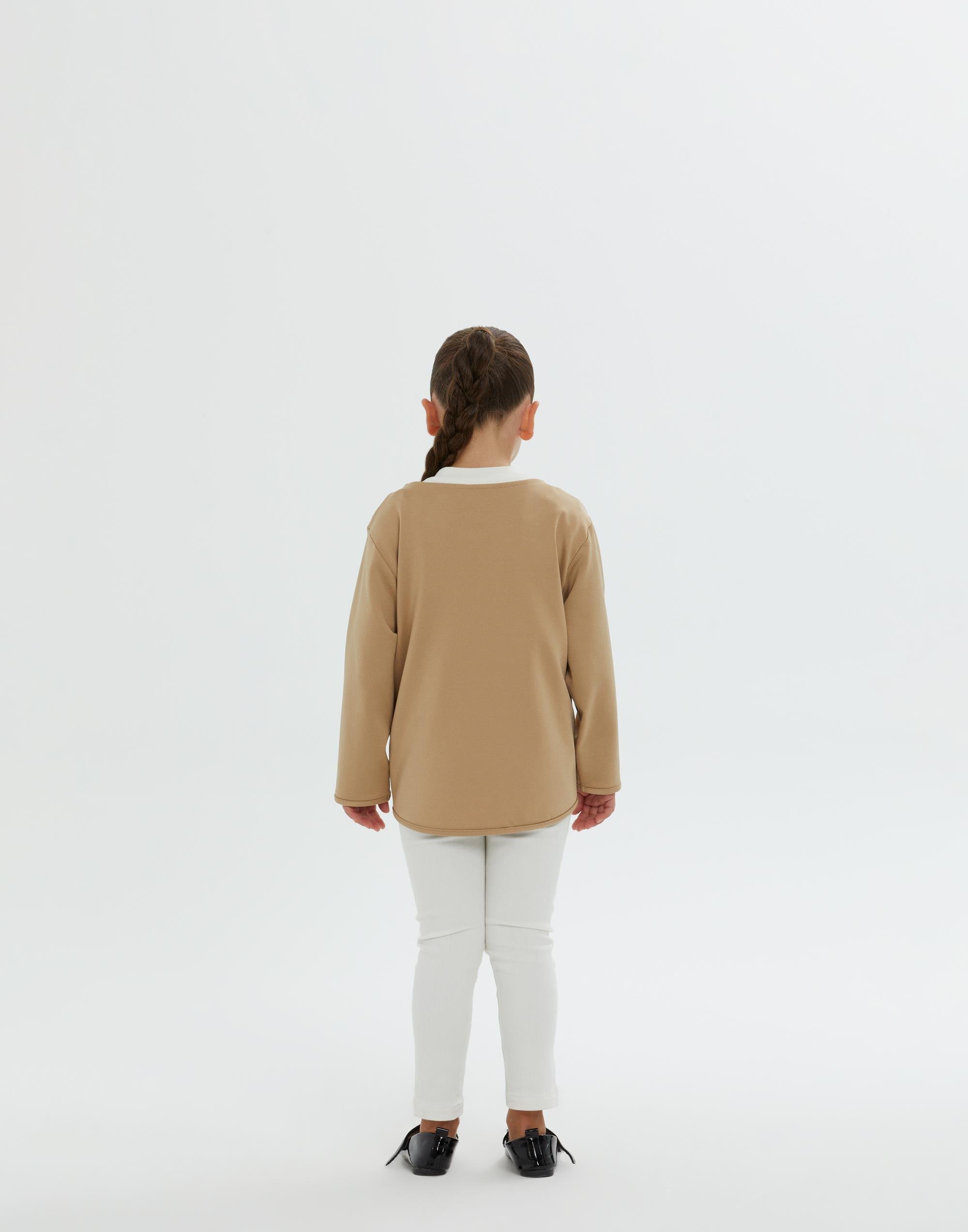 V Yaka Düğmeli Kız Çocuk Bej Ceket - junior, designer dresses, bachelorette, party dresses and graduation dresses.