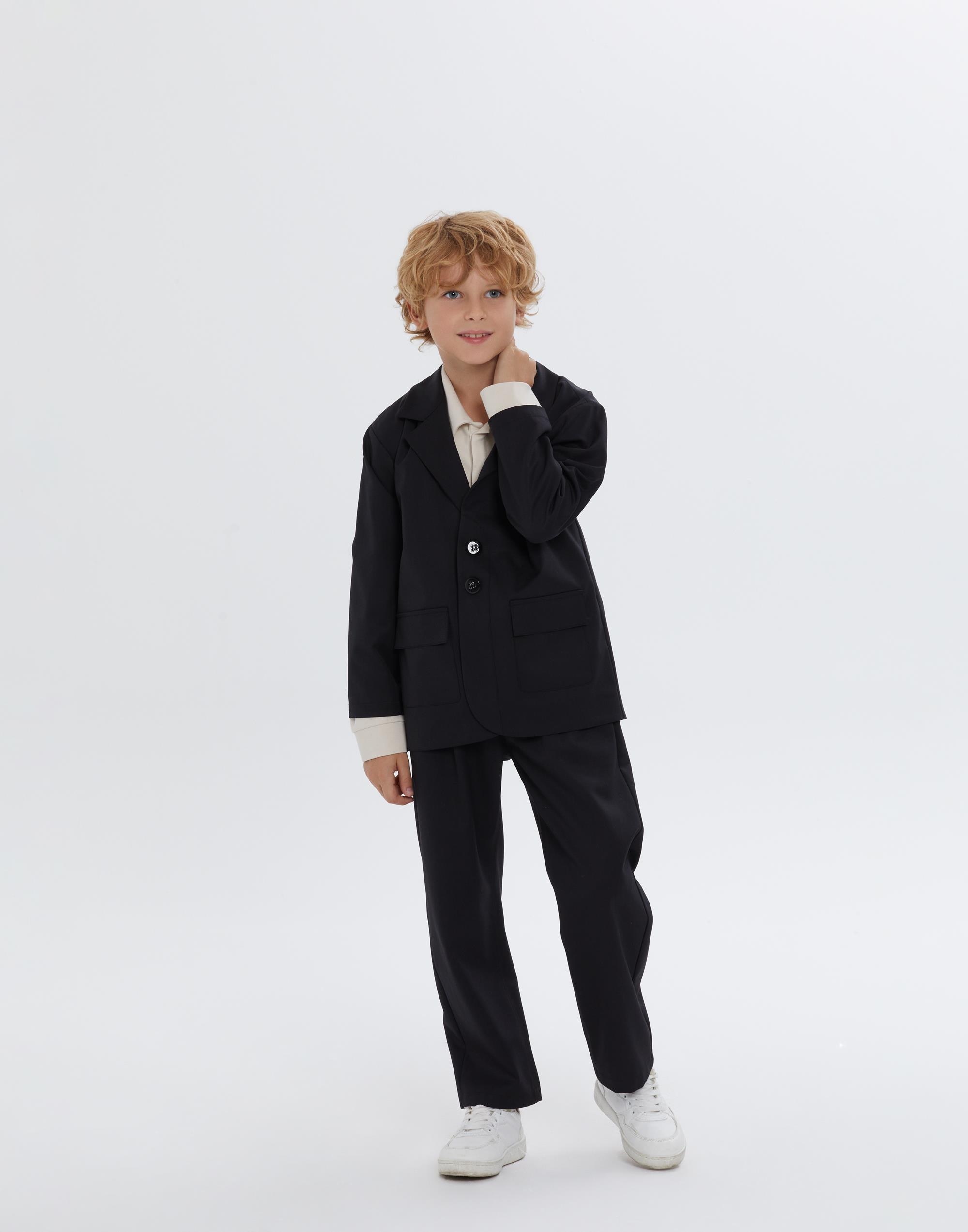 V Yakalı Düğme Kapamalı Uzun Kollu Astarlı Siyah Erkek Çocuk Ceket - junior, designer dresses, bachelorette, party dresses and graduation dresses.