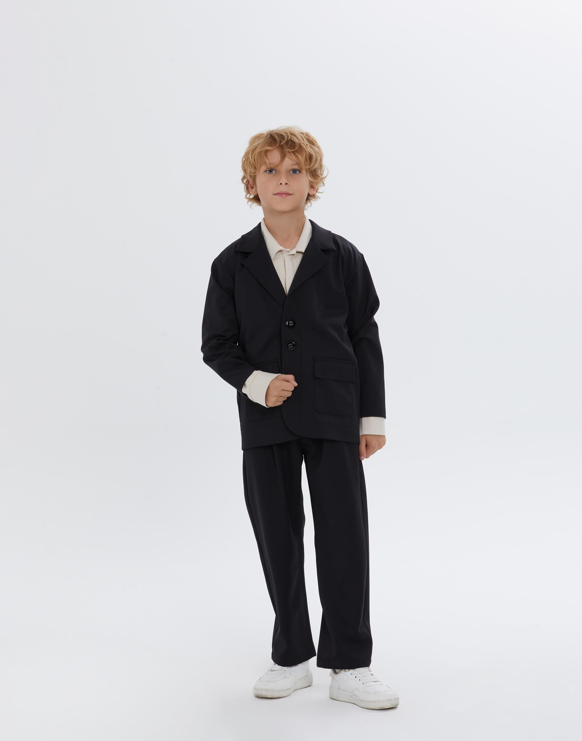 V Yakalı Düğme Kapamalı Uzun Kollu Astarlı Siyah Erkek Çocuk Ceket - junior, designer dresses, bachelorette, party dresses and graduation dresses.