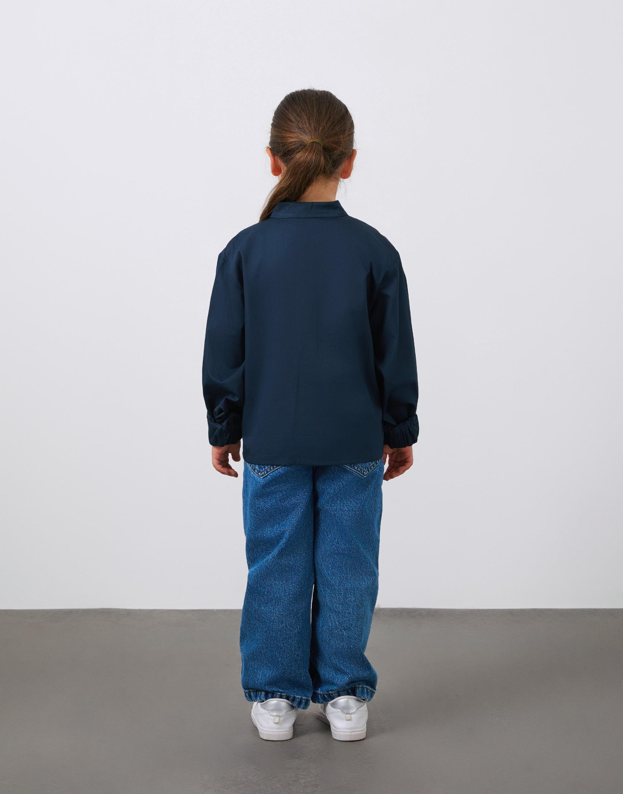 Volanlı Dik Yaka Kız Çocuk Lacivert Gömlek - junior, designer dresses, bachelorette, party dresses and graduation dresses.