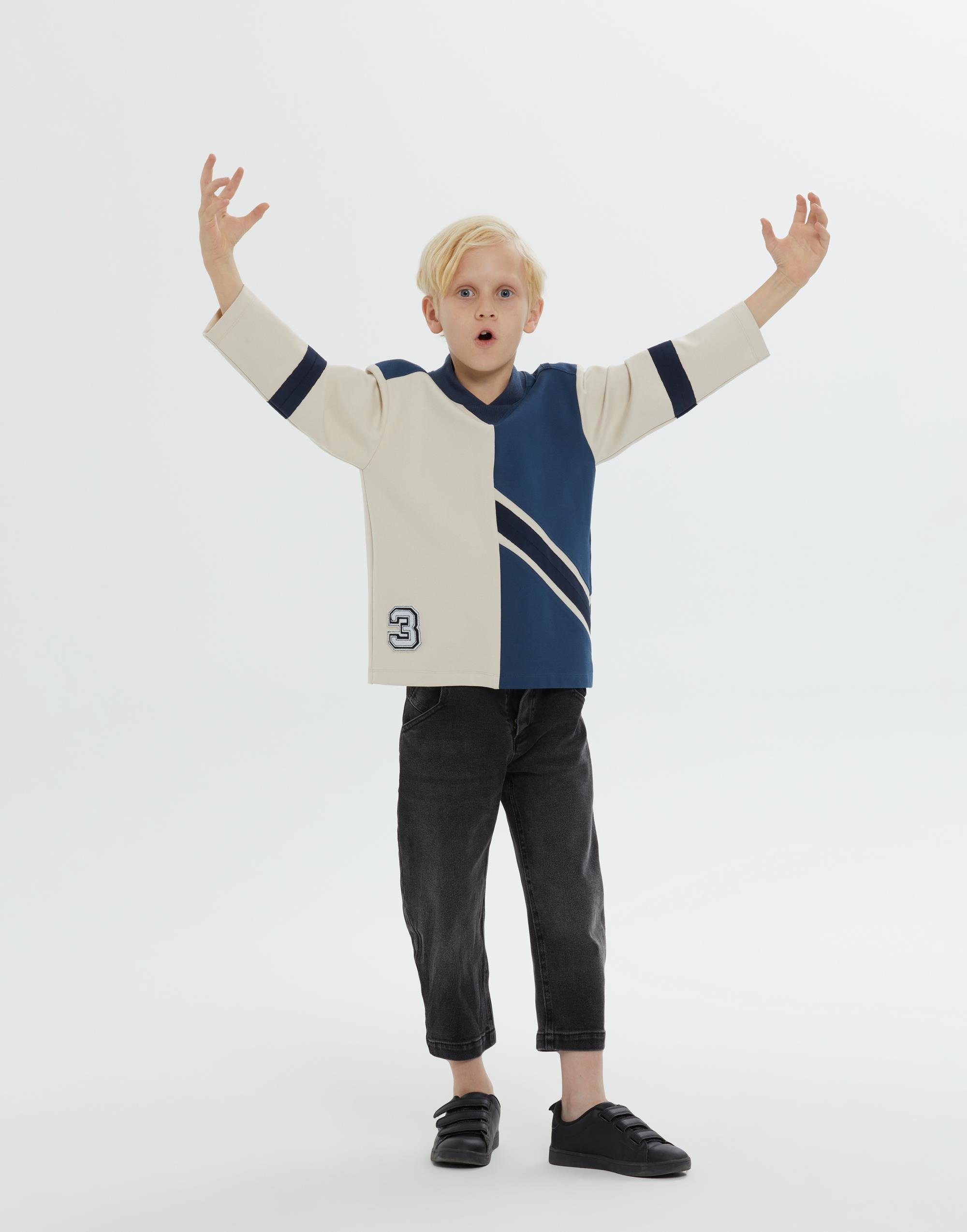 Yaka Trikolu Aplike Nakış Detaylı Bej Erkek Çocuk Bluz - junior, designer dresses, bachelorette, party dresses and graduation dresses.