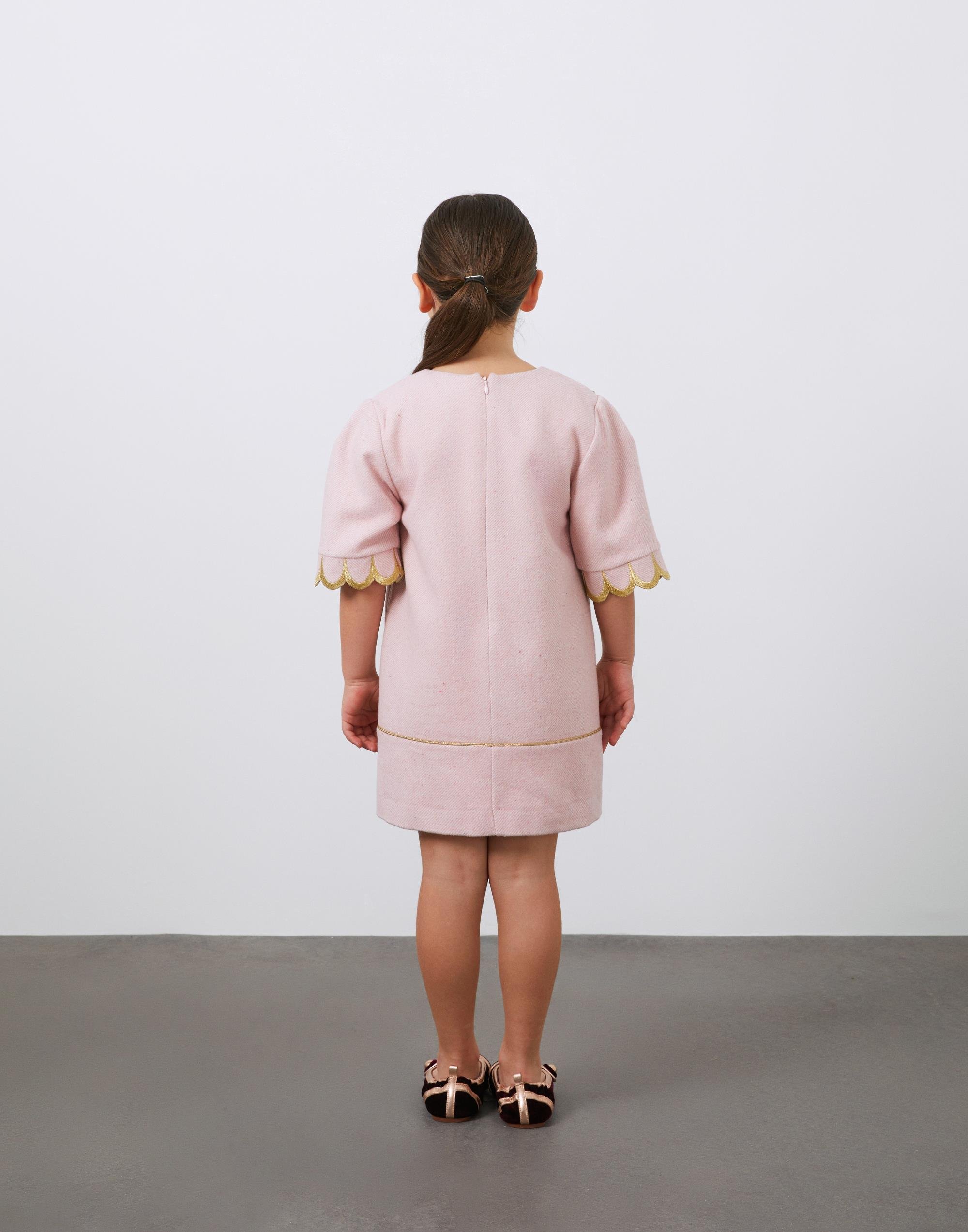 Yaka ve Düğme Detaylı Nakışlı Kız Çocuk Elbise - junior, designer dresses, bachelorette, party dresses and graduation dresses.