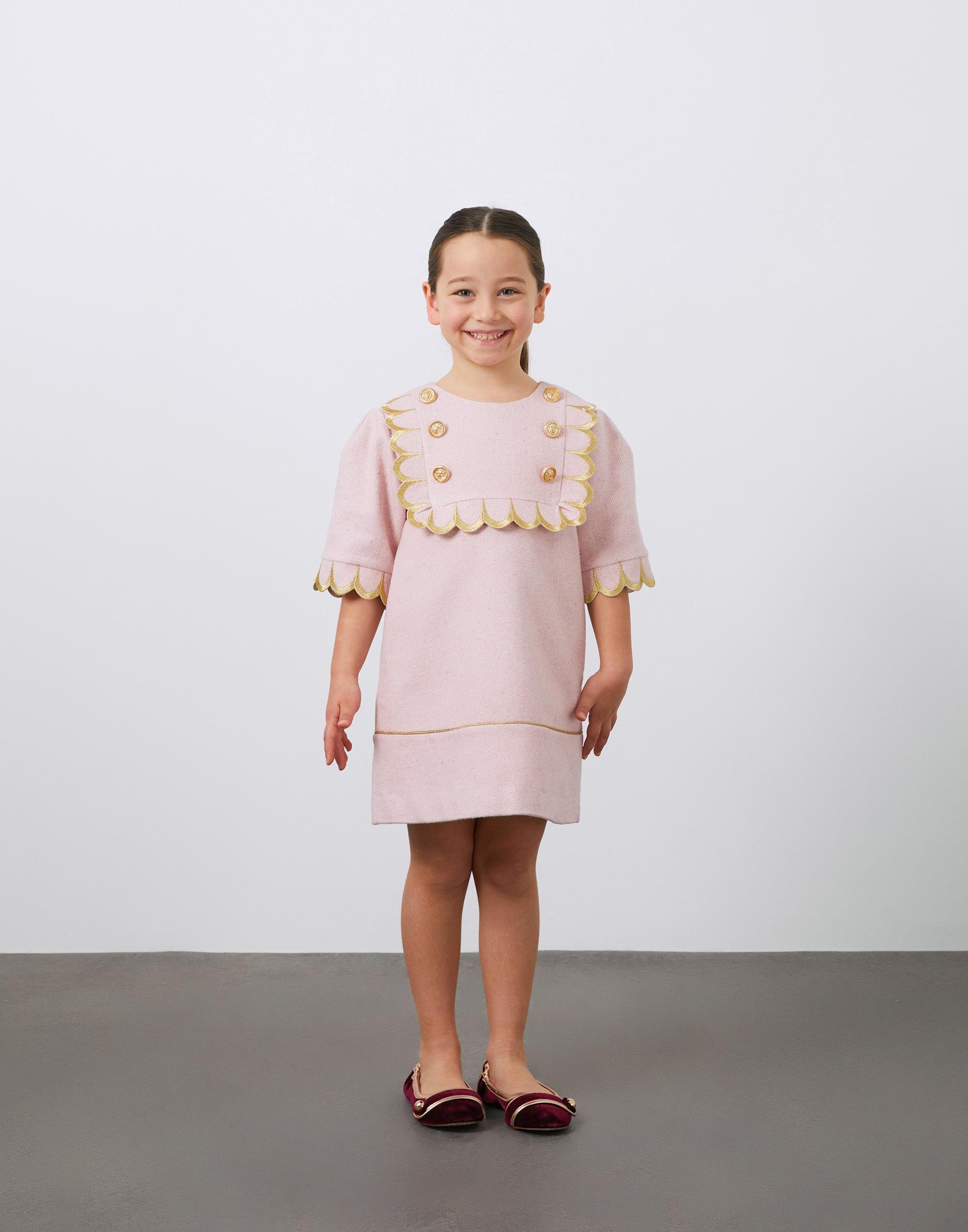 Yaka ve Düğme Detaylı Nakışlı Kız Çocuk Elbise - junior, designer dresses, bachelorette, party dresses and graduation dresses.