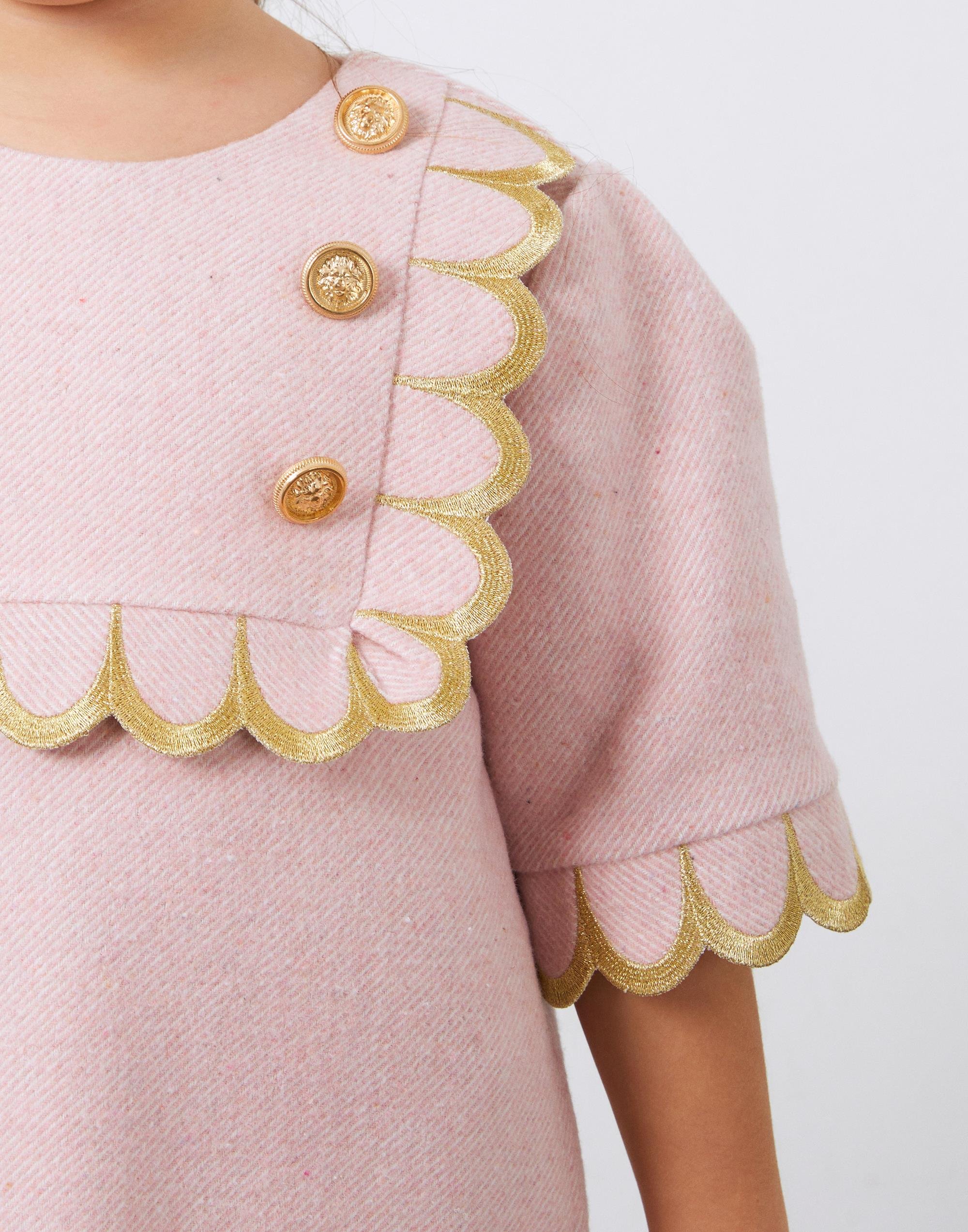 Yaka ve Düğme Detaylı Nakışlı Kız Çocuk Elbise - junior, designer dresses, bachelorette, party dresses and graduation dresses.