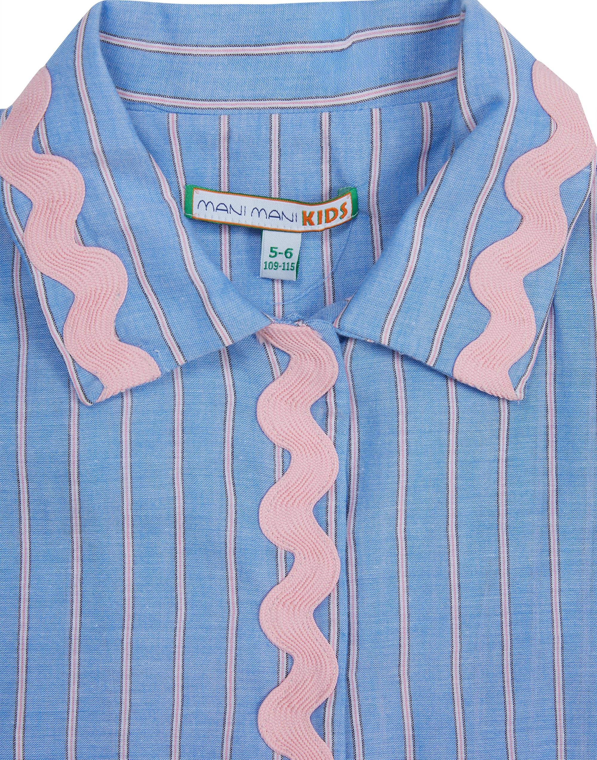 Yaka Ve Ön Pat Esprili Desenli Mavi Gömlek - junior, designer dresses, bachelorette, party dresses and graduation dresses.