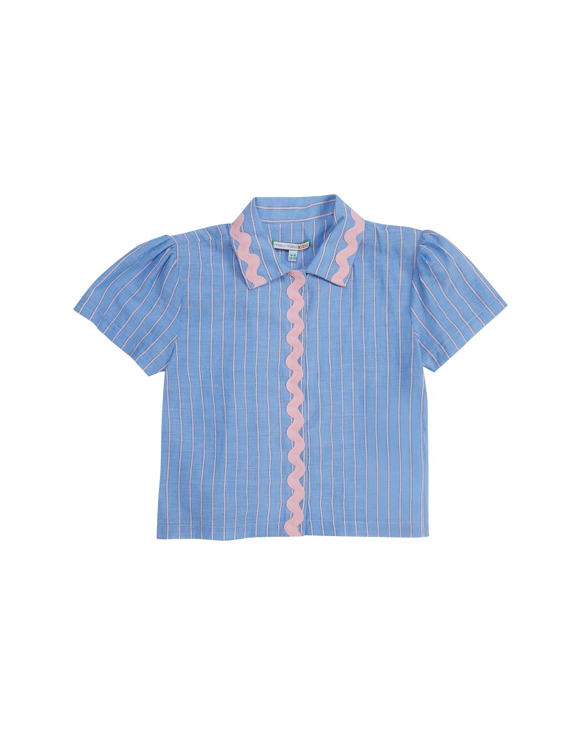 Yaka Ve Ön Pat Esprili Desenli Mavi Gömlek - junior, designer dresses, bachelorette, party dresses and graduation dresses.