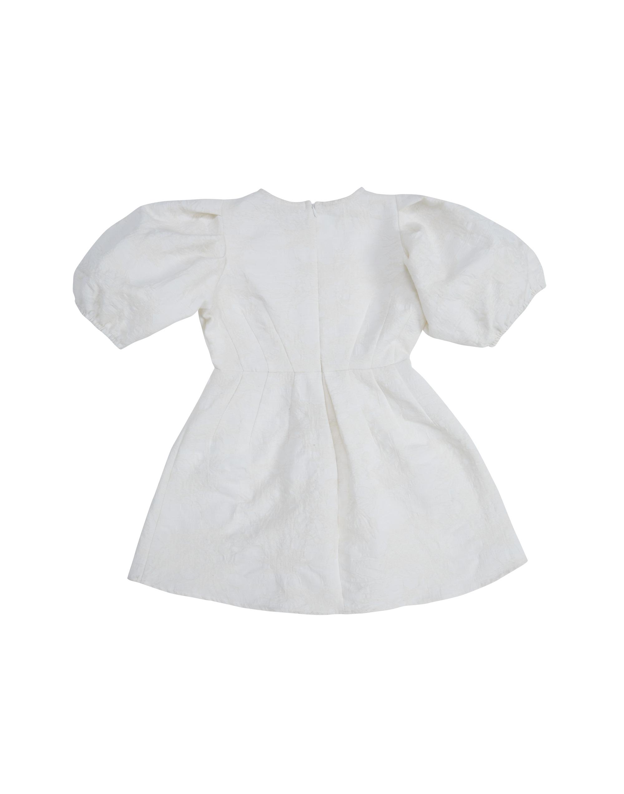 Off-White Dress With Laced Collar And Elasticated Sleeves - junior, designer dresses, bachelorette, party dresses and graduation dresses.