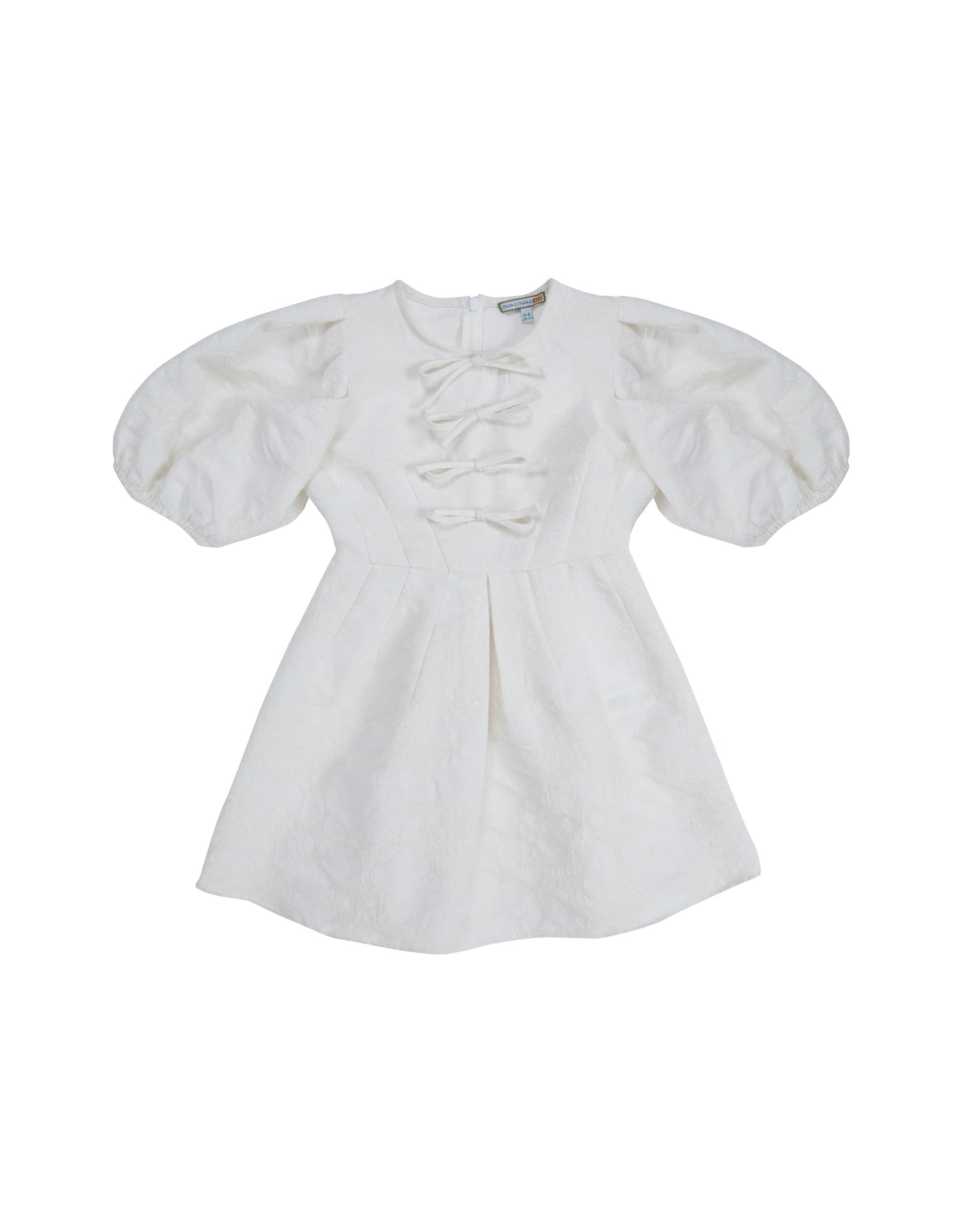 Off-White Dress With Laced Collar And Elasticated Sleeves - junior, designer dresses, bachelorette, party dresses and graduation dresses.