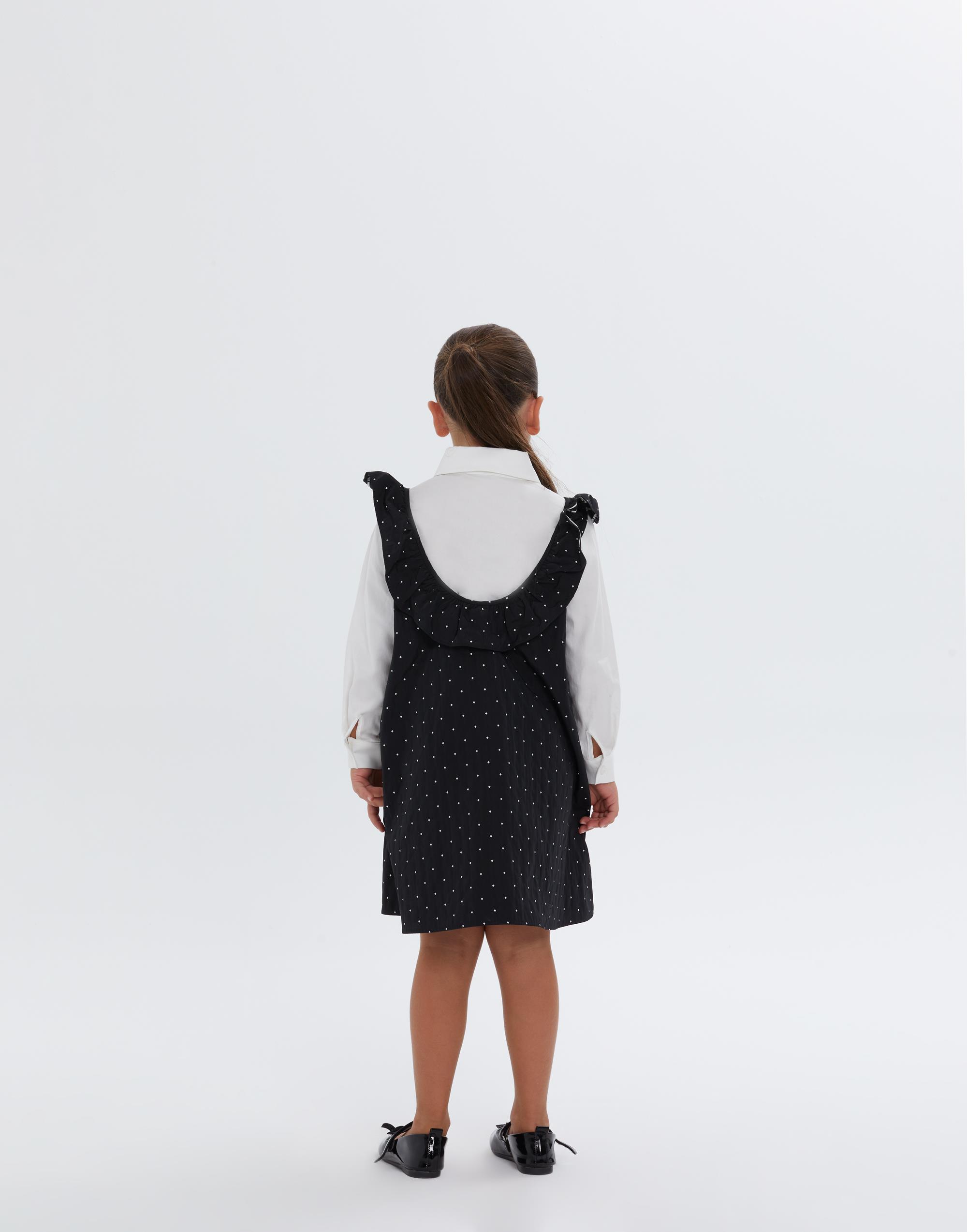 Yakası Fırfırlı Puantiyeli Siyah Gömlek Detaylı Kız Çocuk Elbise - junior, designer dresses, bachelorette, party dresses and graduation dresses.