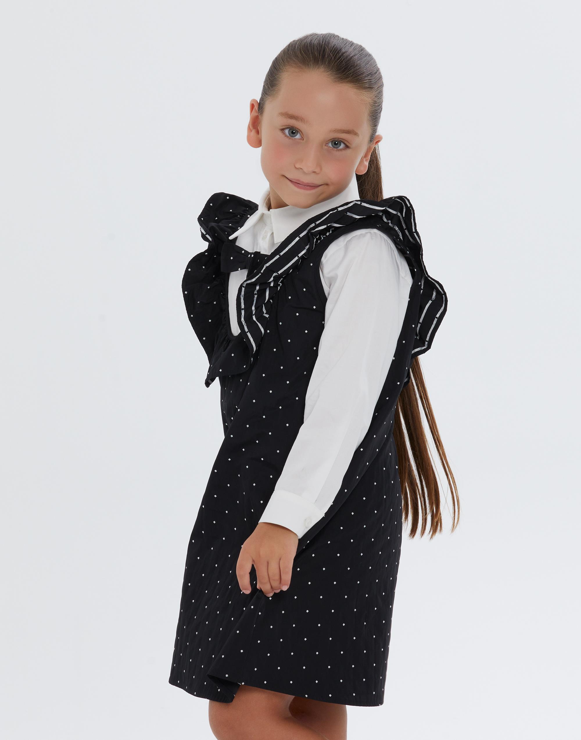 Yakası Fırfırlı Puantiyeli Siyah Gömlek Detaylı Kız Çocuk Elbise - junior, designer dresses, bachelorette, party dresses and graduation dresses.