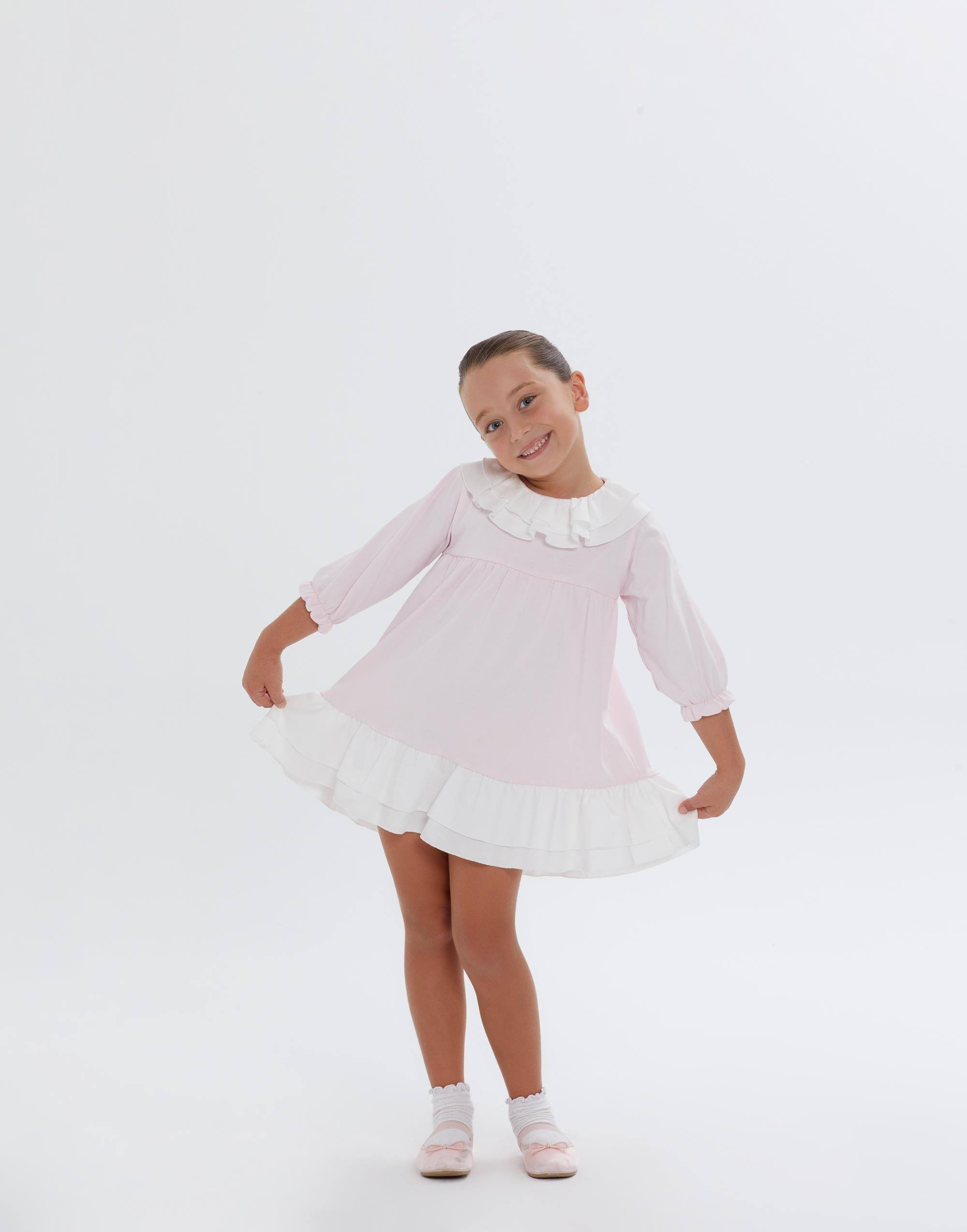 Yakası Ve Etek Ucu Beyaz Fırfır Detaylı Kısa Pembe Elbise - junior, designer dresses, bachelorette, party dresses and graduation dresses.