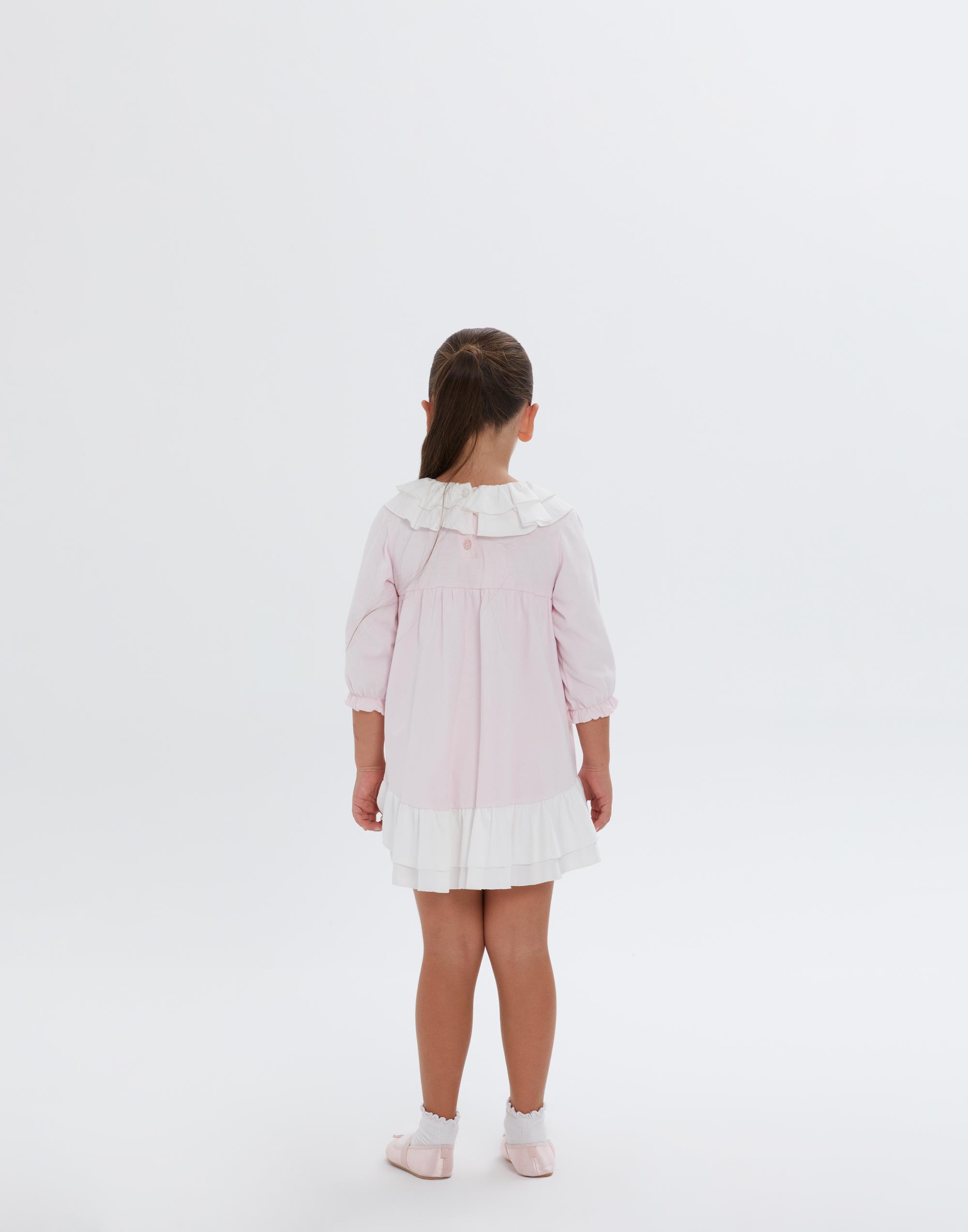 Yakası Ve Etek Ucu Beyaz Fırfır Detaylı Kısa Pembe Elbise - junior, designer dresses, bachelorette, party dresses and graduation dresses.